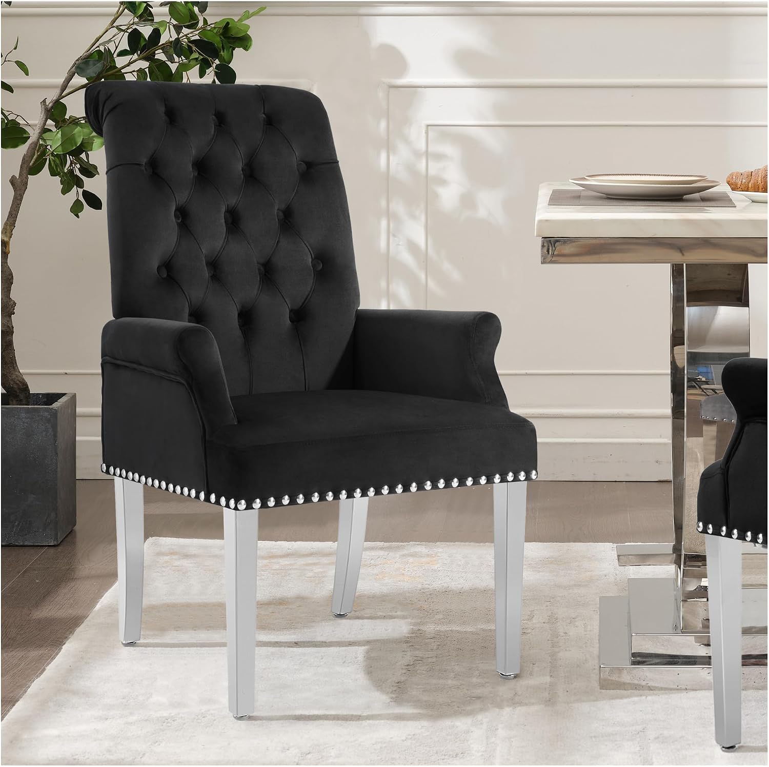adochr Dining Chairs with Arms,Linen High Back Dining Room Chairs, Beige