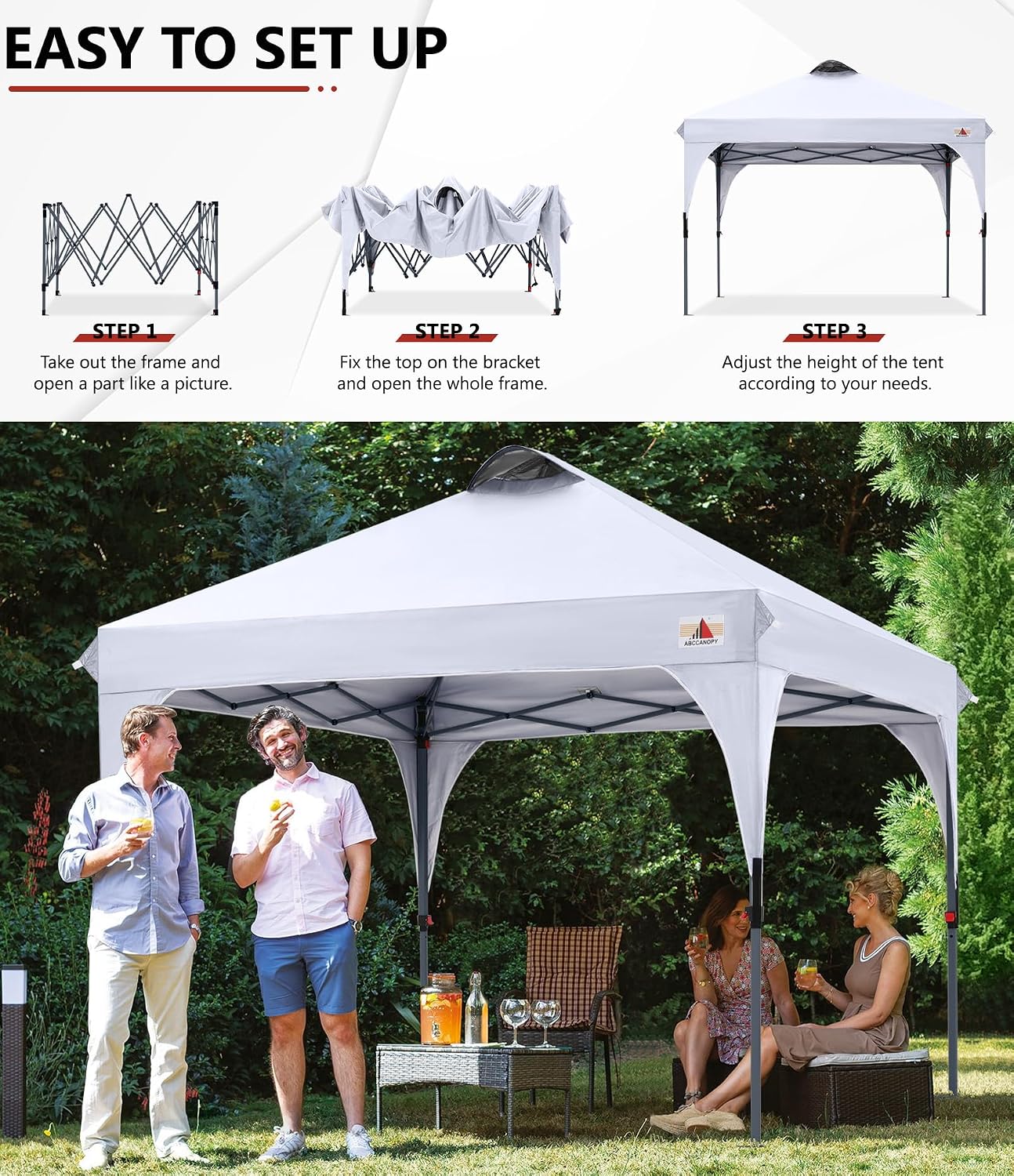 ABCCANOPY Outdoor Pop up Canopy Tent, 10x10 Instant Portable Canopy for Camping, Beach, Backyard,Gray | Water resistant & UV protection canopy, easy setup, with carry bag, ideal for camping, beach, backyard, market events
