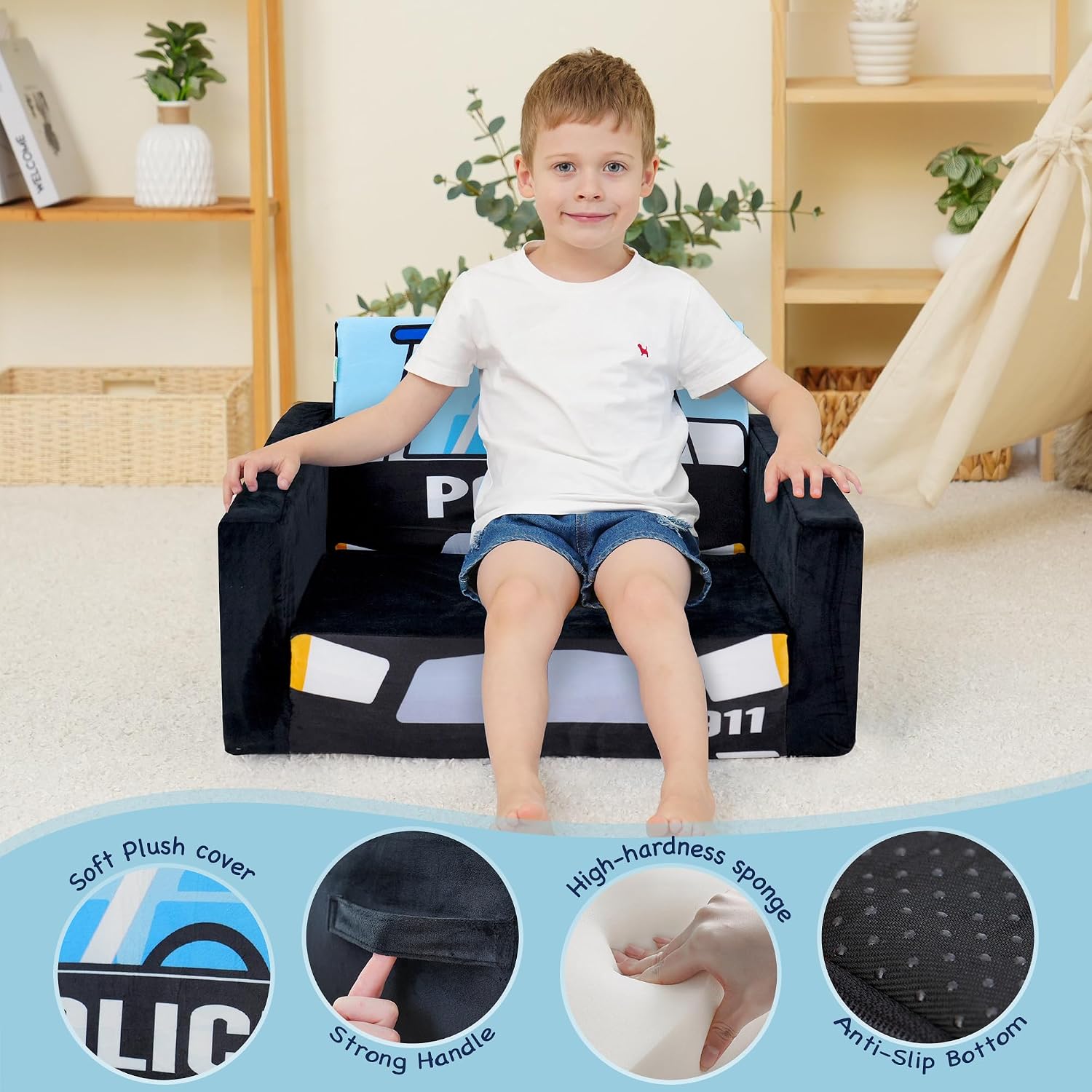 MallBest Kids Sofas Children's Sofa Bed Baby's Upholstered Couch Sleepover Chair Flipout Open Recliner(Red/Fire Truck)