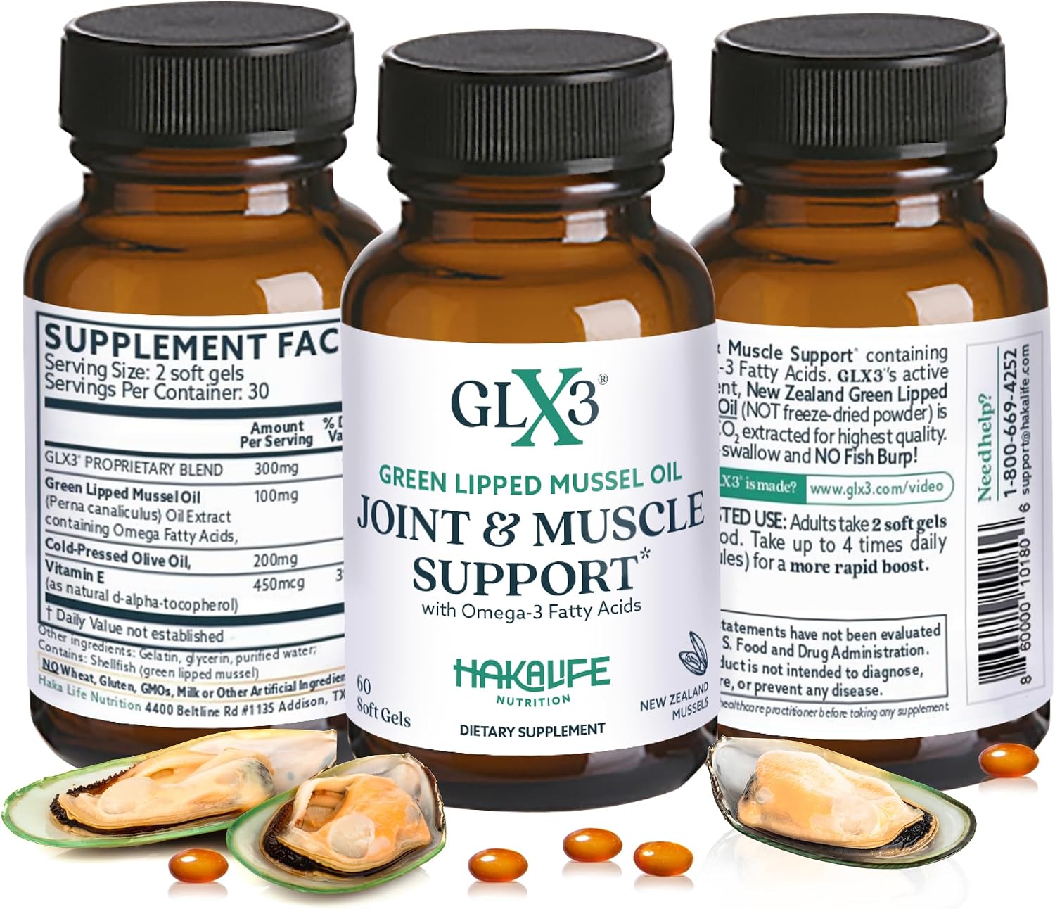 Haka Life GLX3 Green Lipped Mussel Oil Capsules for Joint and Muscle Support | Extra-Strength Omega-3 Green Lipped Mussel Supplement for Comfort, Flexibility & Recovery | Contains ETA, EPA, DHA