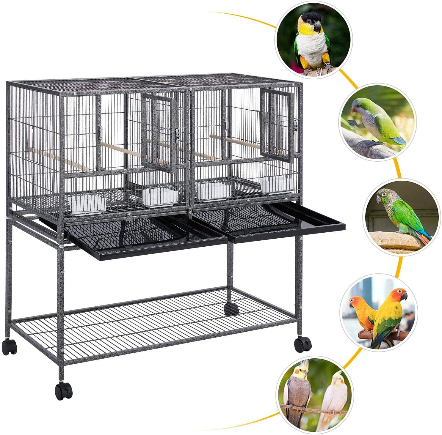 Yaheetech 41.5" Stackable Divided Breeder Breeding Parakeet Bird Cage for Canaries Cockatiels Lovebirds Finches Budgies Small Parrots with Rolling