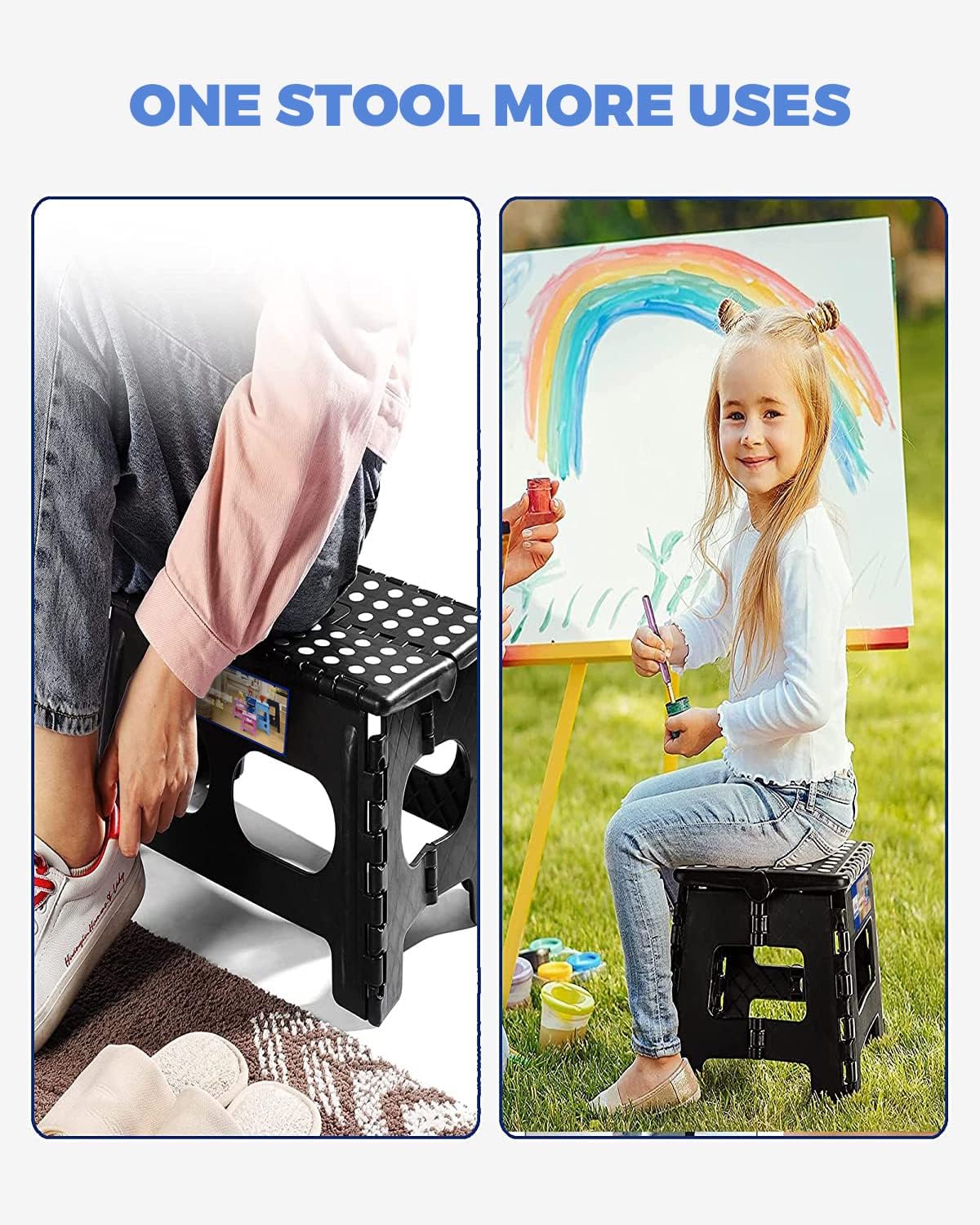 ACKO 13 Inch Folding Step Stool, Holds 300 lb for Adults and Kids, Black | Collapsible Heavy Duty Foldable Stools, Portable Non-Slip Foot Stepping stool, Kitchen Bathroom Bedroom Outdoor with Handle