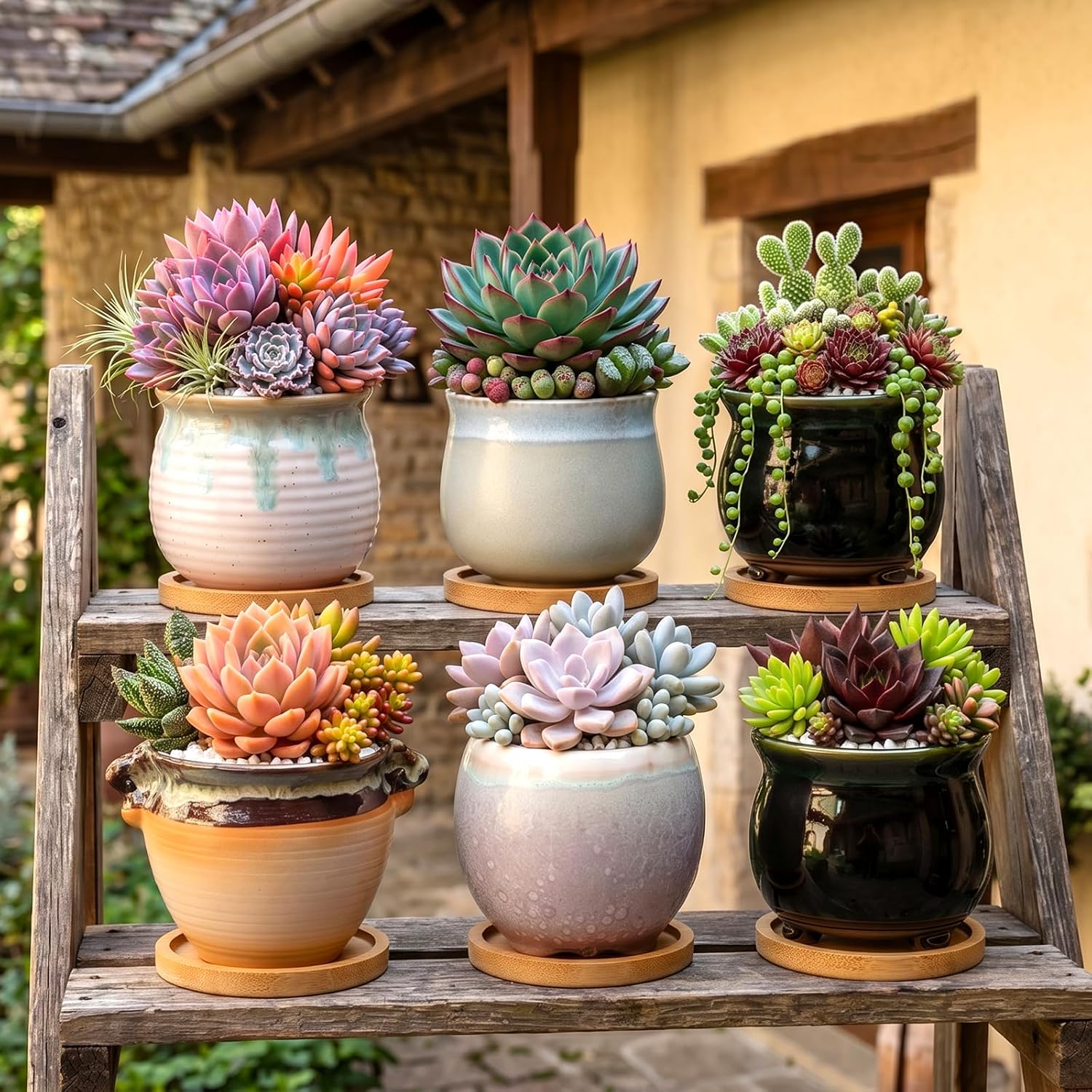 2.1 Inch Ceramic Small Succulent Pot,Plant Pots,Mini Flower Pots | Ceramic Succulent Pots with Drainage,Small Planter for Mini Plant Flowing Glaze Base Serial Set with Holes for Indoor,Outdoor