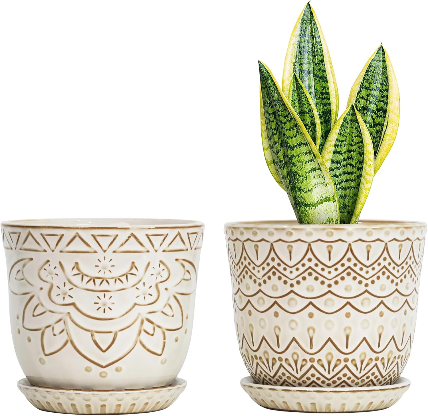 Gepege Ceramic Plant Pots, 6 Inch Indoor Planters with Drainage & Saucers