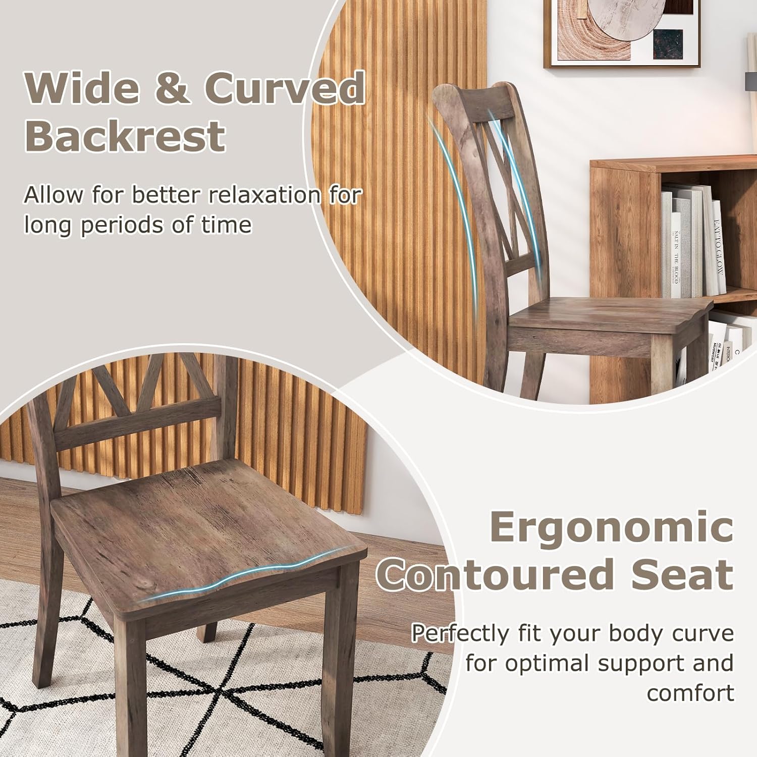 Giantex Set of 2 Dining Chairs, Rubber Wood Dining Room Chair, Farmhouse Dining Side Chairs, Max Load 400 Lbs, Wooden Kitchen Chairs for Home Kitchen