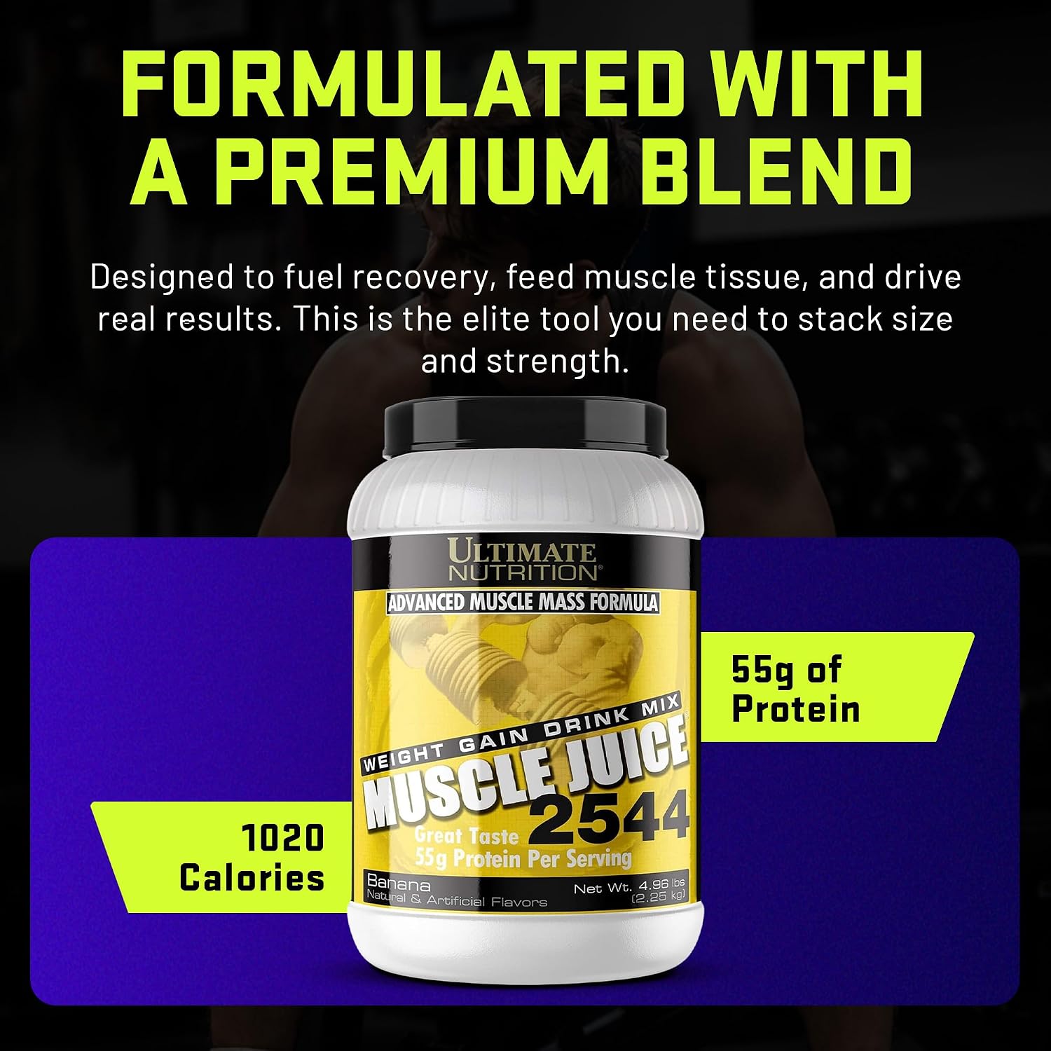 Ultimate Nutrition Muscle Juice 2544 Mass Gainer, Vanilla, 4.96 lb | 55g Protein Blend, 162g Carbs, 17g Fat, 1020 Calories, High Calorie Weight Gainer For Muscle Growth And Recovery