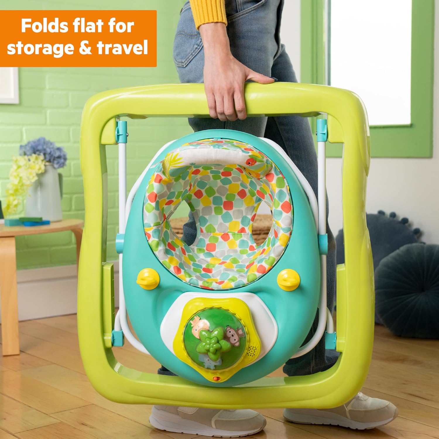 Bright Starts JuneBerry Walk-A-Bout Baby Walker and Entertainer, with Easy Fold Frame for Storage, Ages 6 Months +