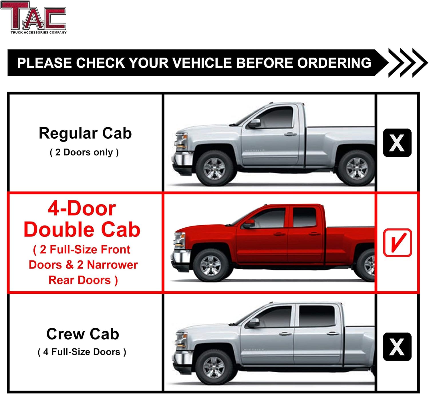TAC Side Steps Fit Chevy Silverado/GMC Sierra 1999-2018 1500 & 1999-2019 2500/3500 Extended/Double Cab (Excluding C/K Classic) (Body Mount) Truck Pickup 3" Black Side Bars Nerf Bars 2 Pieces