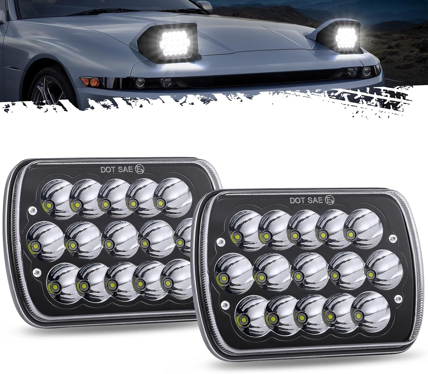 Partsam 2PCS Rectangle H6054 LED Headlights 5x7 7x6 Headlamp Hi/Low Sealed Beam H4 9003 Plug 6054 H5054 Compatible with S10 Blazer Express Van/Wrangler YJ XJ Cherokee Truck Van