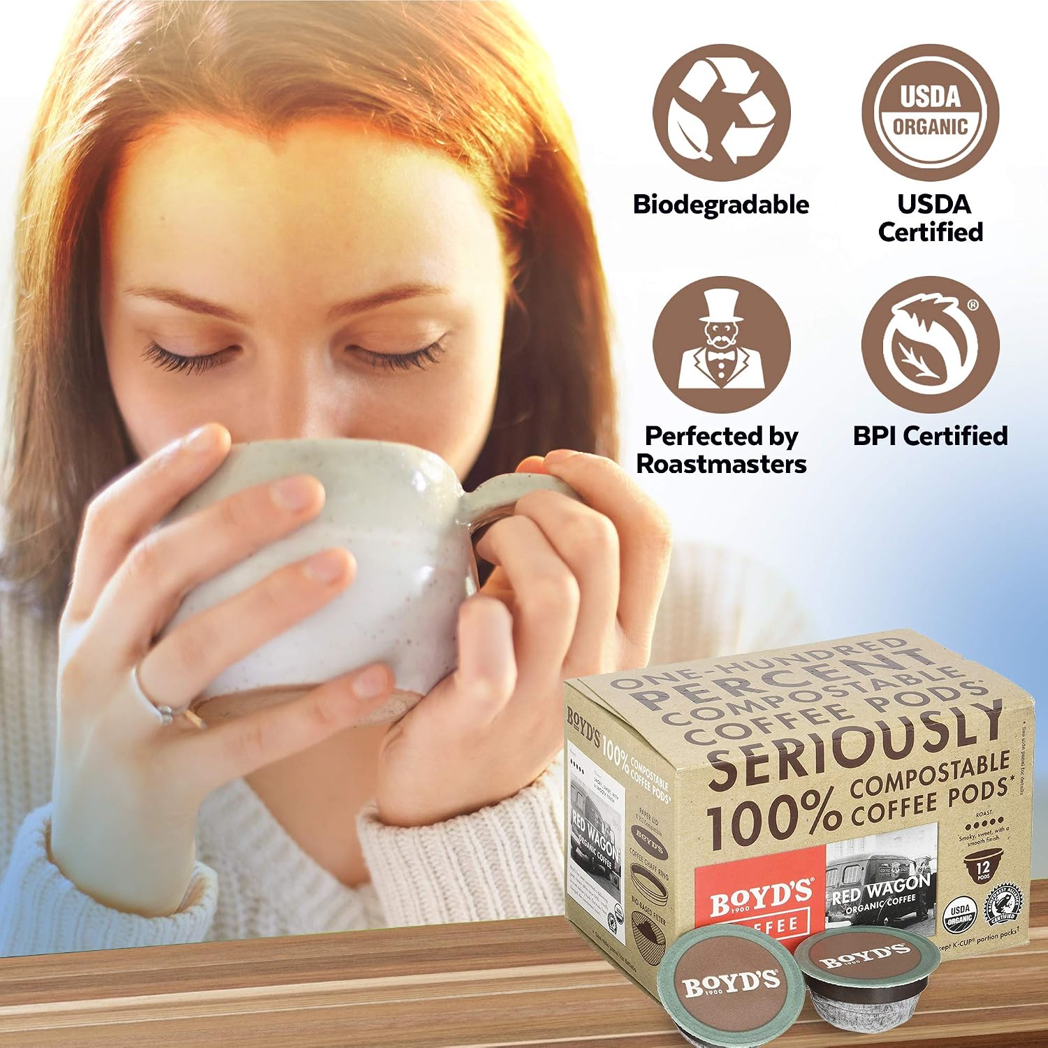 Boyd's Coffee Red Wagon Single Serve, 12 Count | BPI certified, Rainforest Alliance beans, smoky flavor, smooth finish, roasted in Portland, Oregon