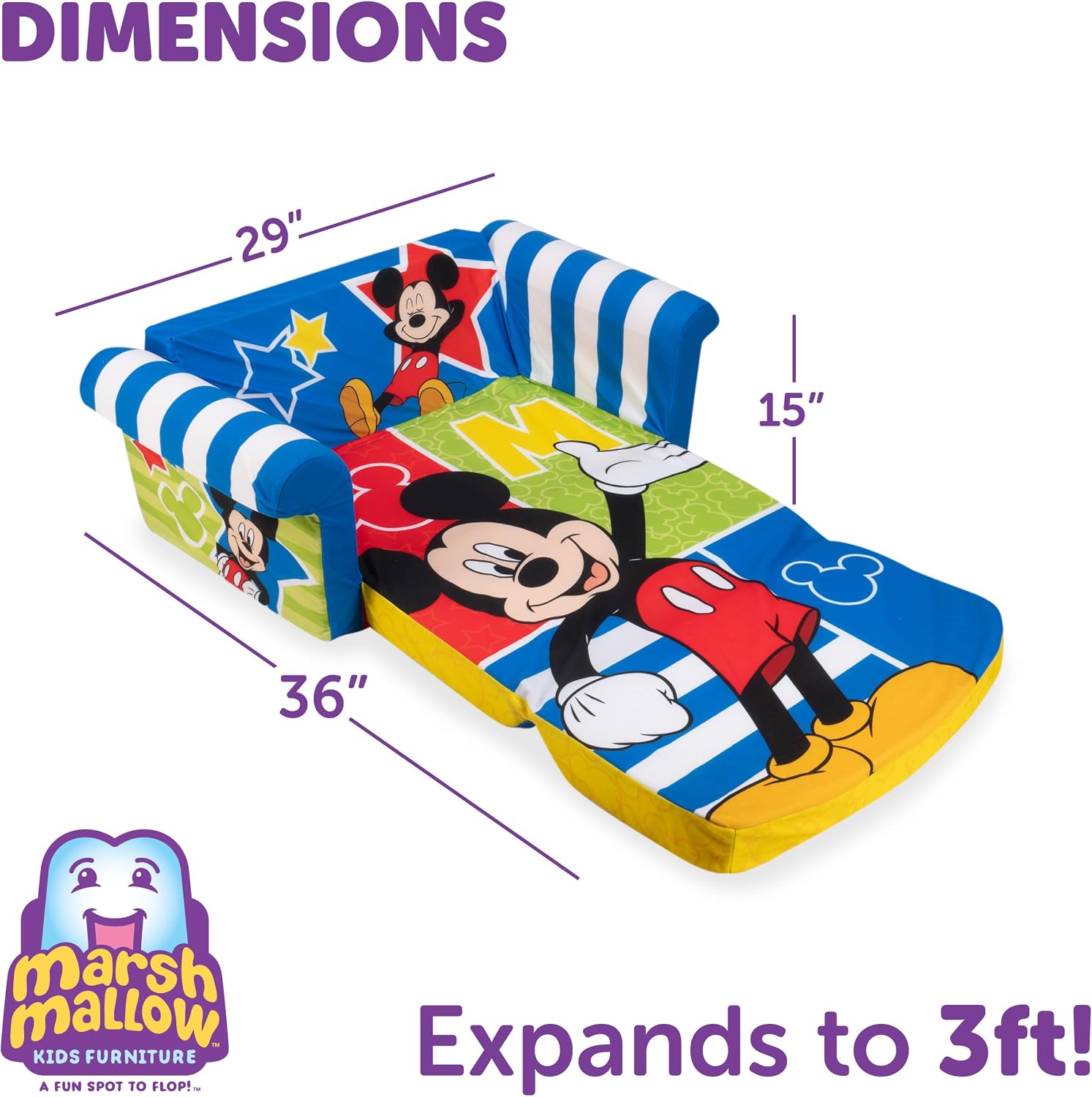 Marshmallow Furniture, Children's 2 in 1 Flip Open Foam Sofa, Minnie Mouse, by Spin Master | Pullout Foam Sleeper for Folding Lounging, Sitting, and Napping for Toddlers & Kids, Bedroom and Playroom Use