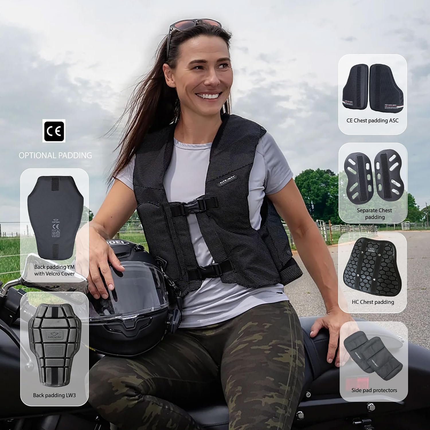 Hit-Air MLV Airbag Vest – Motorcycle Safety Vest with Automatic CO2 Deployment – Lightweight, Reusable, Adjustable Fit – Unisex Protective Riding Harness