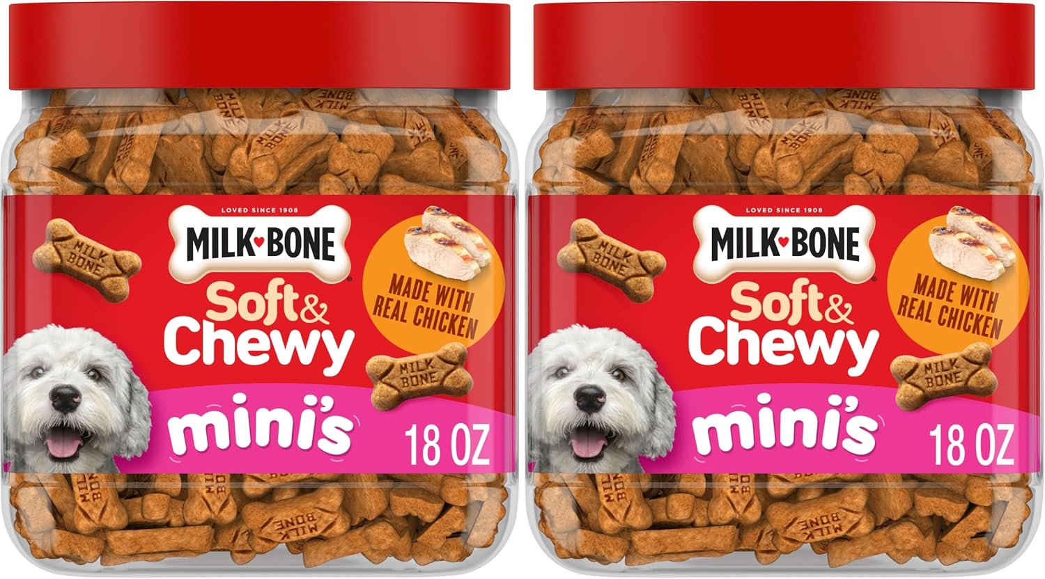Milk-Bone Soft & Chewy Dog Training Treats, 25 oz Canister | Made with real chicken breast, soft dog treats for training and rewarding, 18% protein, fortified with vitamins and minerals