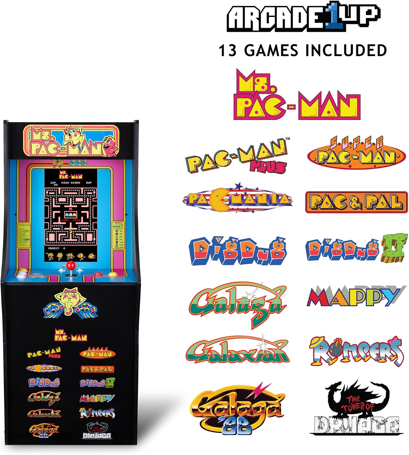 Arcade1Up Ms. Pac-Man Classic SE Arcade Machine, 13 Classic Games | 4 Feet Tall with 15.6-Inch IPS Color Monitor, Dual Speakers and Wi-Fi Leaderboards