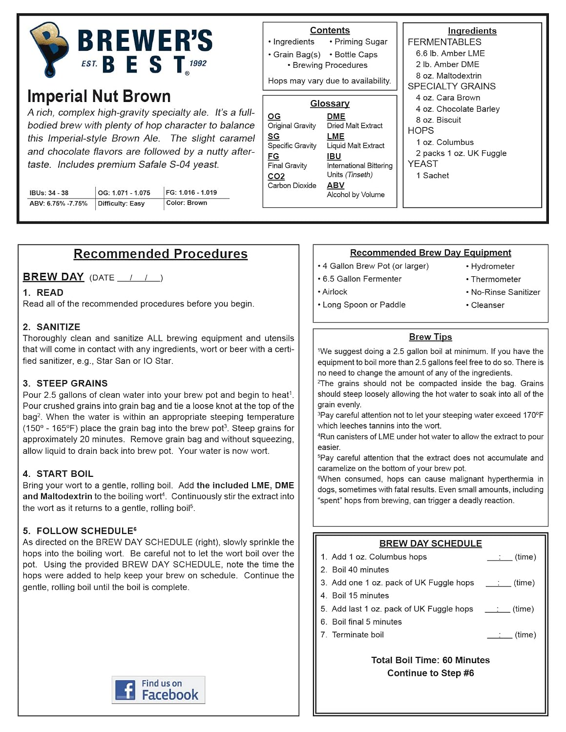 Imperial Nut Brown Homebrew Beer Ingredient Kit