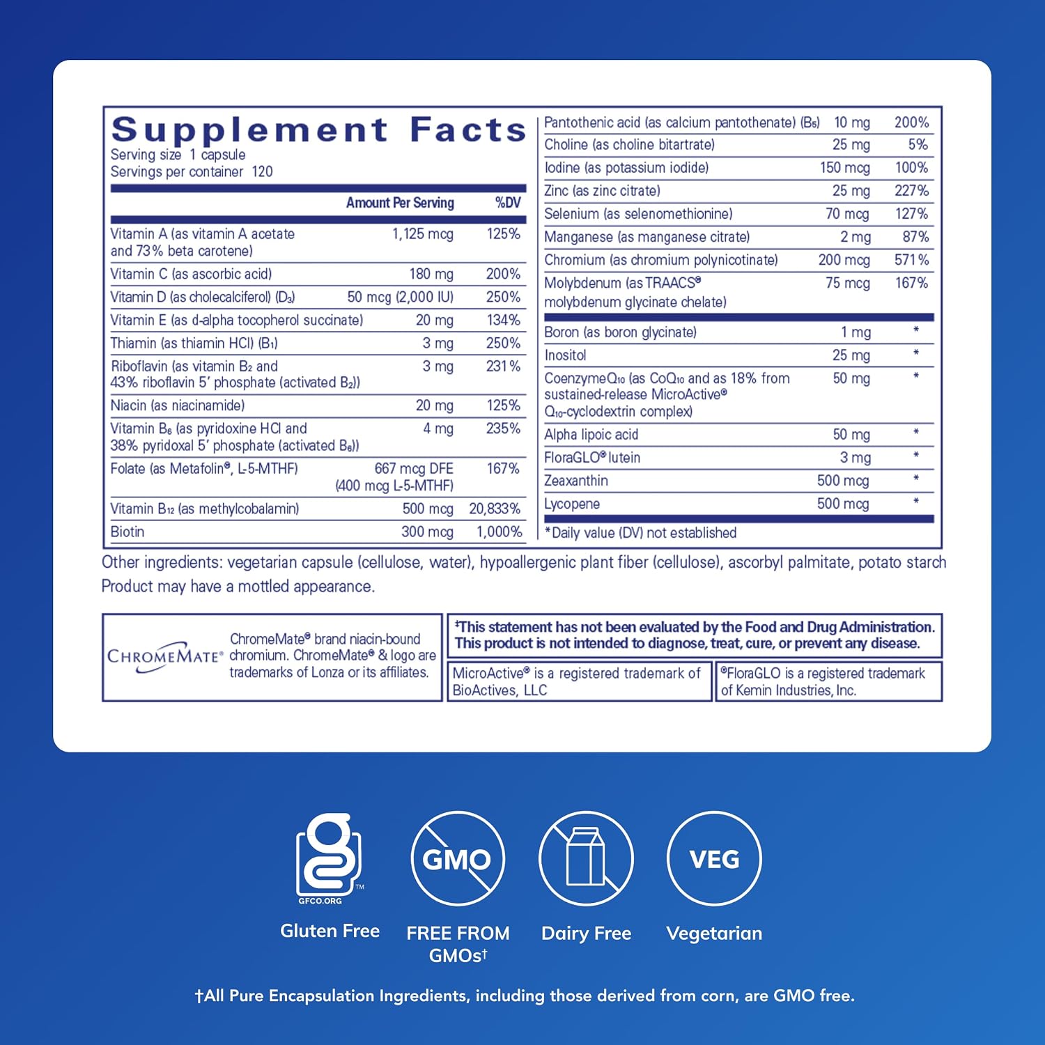 Pure Encapsulations O.N.E. Multivitamin, 60 Capsules | Once Daily Multivitamin with Antioxidant Complex Metafolin, CoQ10, and Lutein to Support Vision, Cognitive Function*