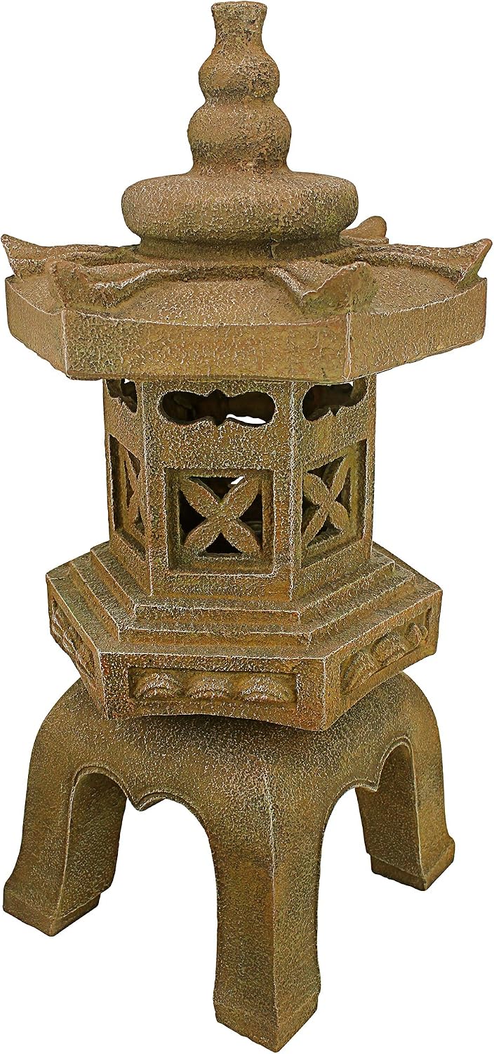 Design toscano ng29870 asian decor pagoda lantern indoor/outdoor statue, 11 inches wide, 11 inches deep, 17 inches high, handcast polyresin, two tone stone finish