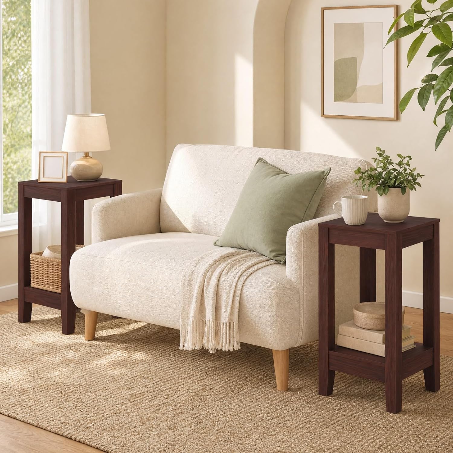 Giantex 2-Tier End Table Nightstand, Bedside Sofa Table for Living Room Bedroom, Narrow Telephone Table with Shelf and Legs for Small Spaces, Espresso