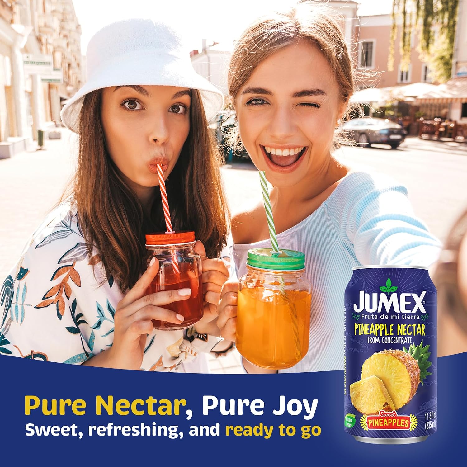 Jumex Mango Nectar Juice & Peach Nectar - Made with Fresh Fruit Puree - Tropical Fruit Juice Concentrate for Smoothie Mix, Cocktail Mixers & Kids Beverages - 11.3oz, 12 Pack Canned Drinks