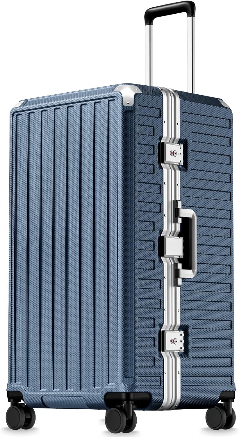 LUGGEX Zipperless Checked Suitcase, Aluminum Frame, Charcoal Metallic, 28" | Checked Luggage, 100% PC Hard Shell, 8010S Aluminum Frame, 8 Spinner Wheels, TSA Lock, Hard Shell, ZX-Core