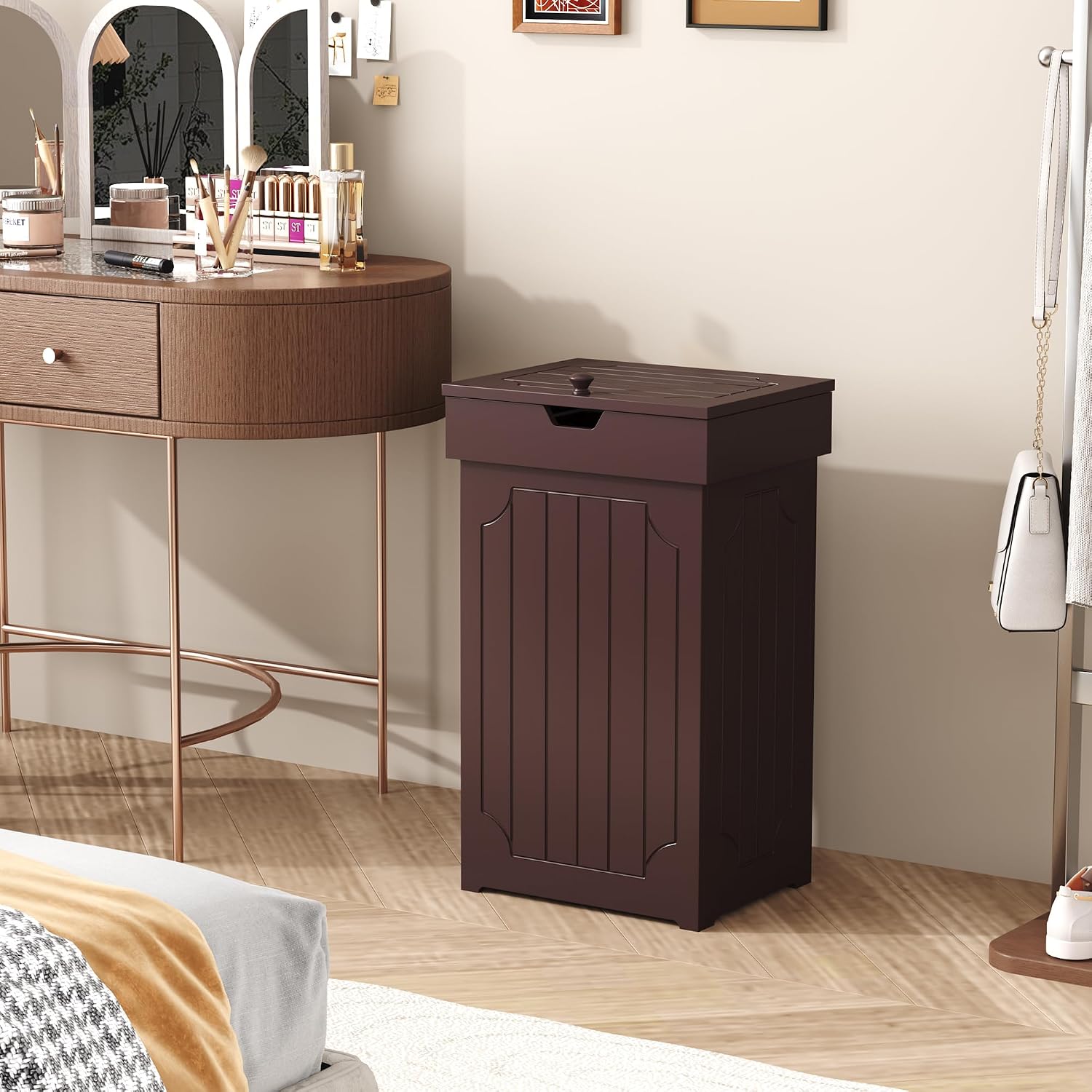 Function Home Trash Can Cabinet, 13 Gallon Kitchen Garbage Can, Wood Recycling Trash Bin, Freestanding Dog Proof Trash Can, Farmhouse Trash Cabinet with Lid for Home Kitchen Bathroom, Yellow