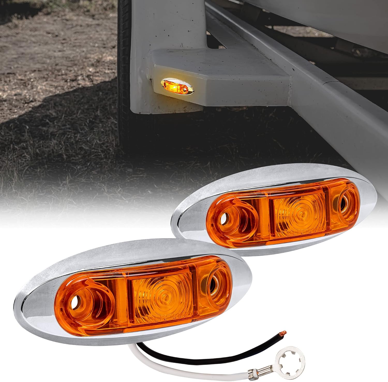 TRUE MODS 2pc 2.5" Amber Oval LED Trailer Marker Lights for Boat Trailer RV