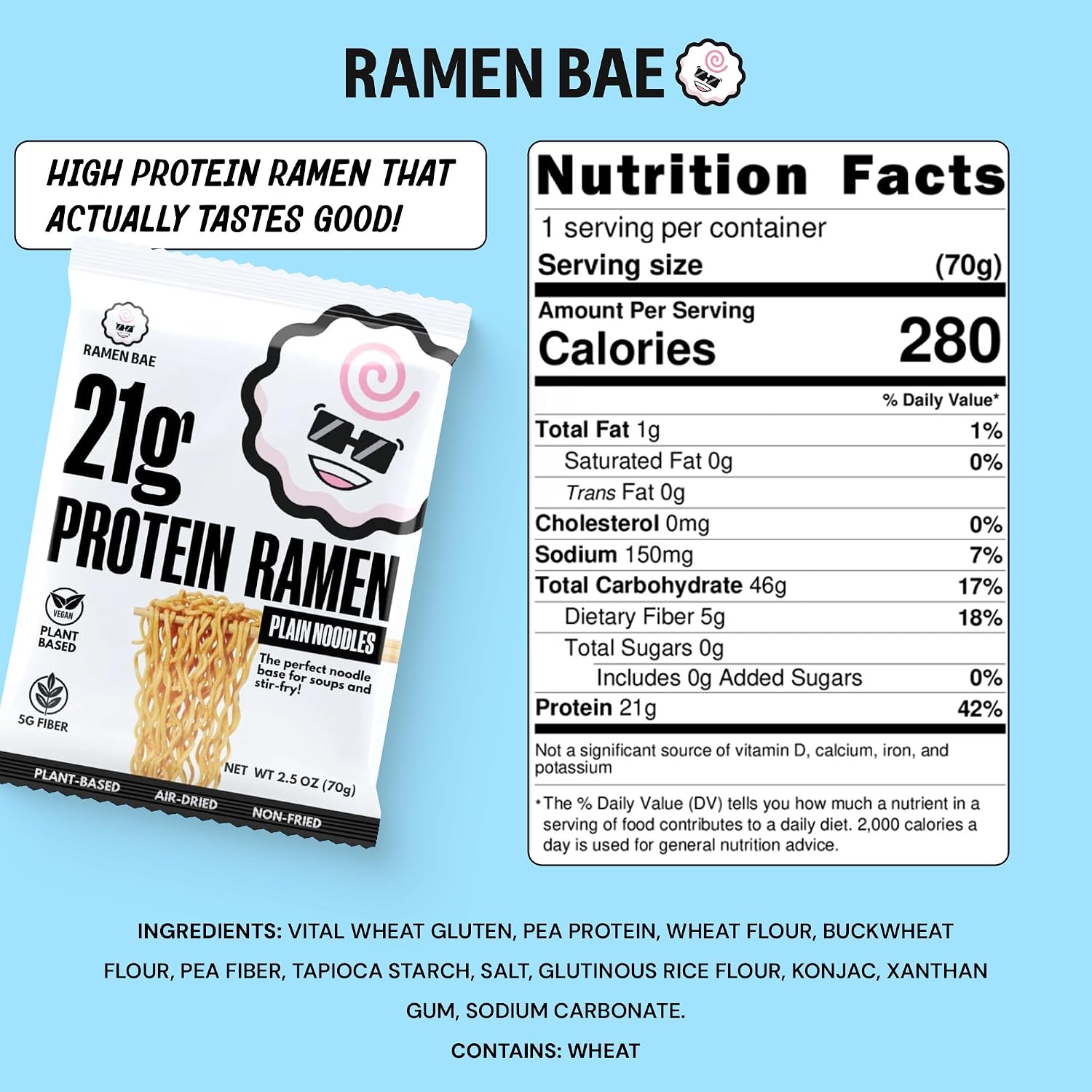 Ramen Bae Original Stir Fry Protein Noodles - 28g Protein, Garlic Soy | Air Dried Not Fried, Plant Based, Vegan Protein Noodles - Lower Carb & Fat - Savory & Bold with Hint of Spice (Pack of 6)