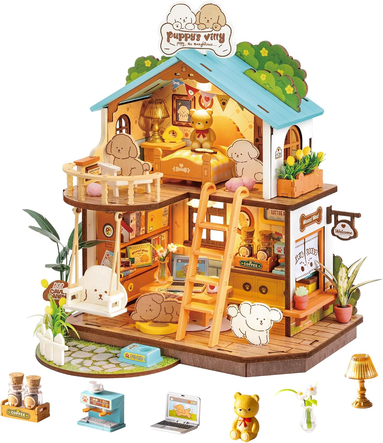 ROBOTIME DIY Miniature House Kit Mini Green House Tiny Dollhouse Wooden Furniture Kit with LED Halloween/Christmas/Birthday Gifts for Adults (Cathy's Greenhouse)