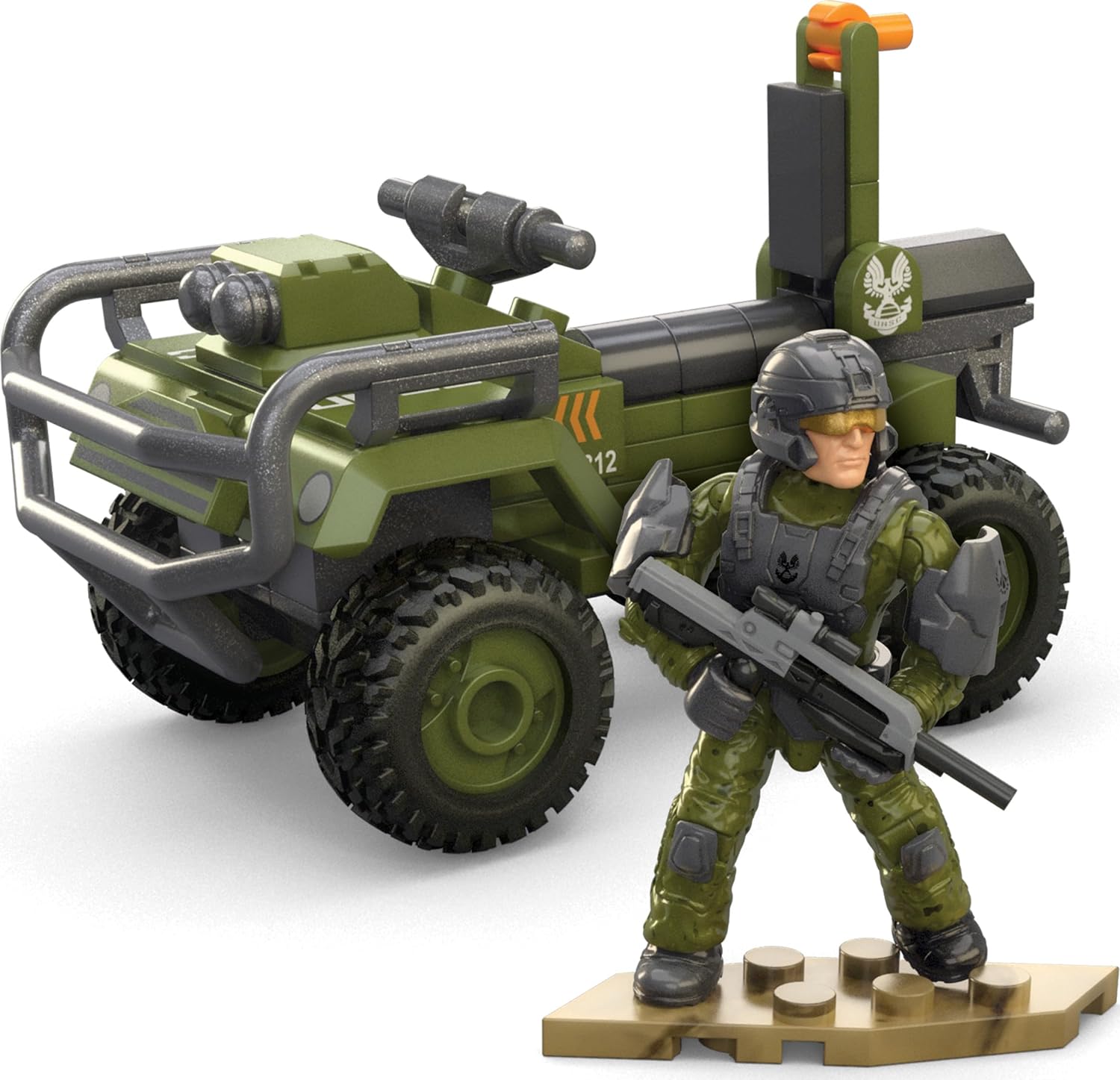 MEGA Halo The Series ATV Building Toys Set, FLEETCOM Mongoose Vehicle with 79 Pieces, 1 Poseable Articulation Figure, Green, Kids or Adults