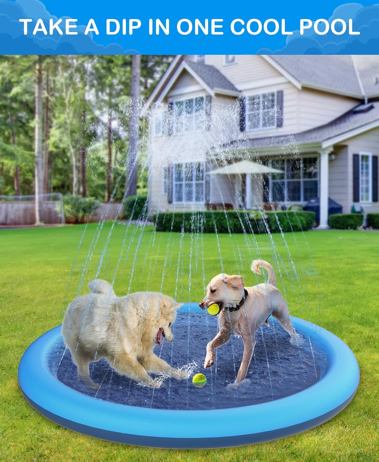 Peteast Dog Pool, Anti-Slip Splash Pad for Dogs, 67 in, Blue