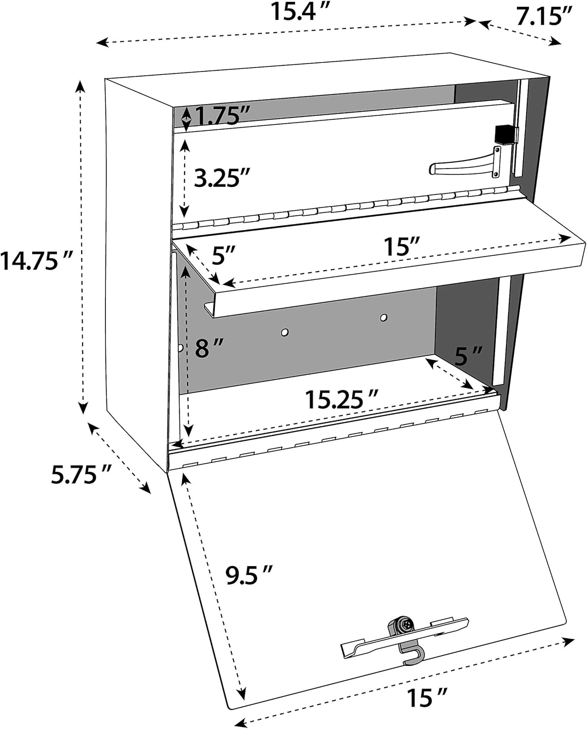 Mail Boss 7162 Metro, Black High Capacity Wall Mounted Locking Security Mailbox, Medium | Anti-pry locking door