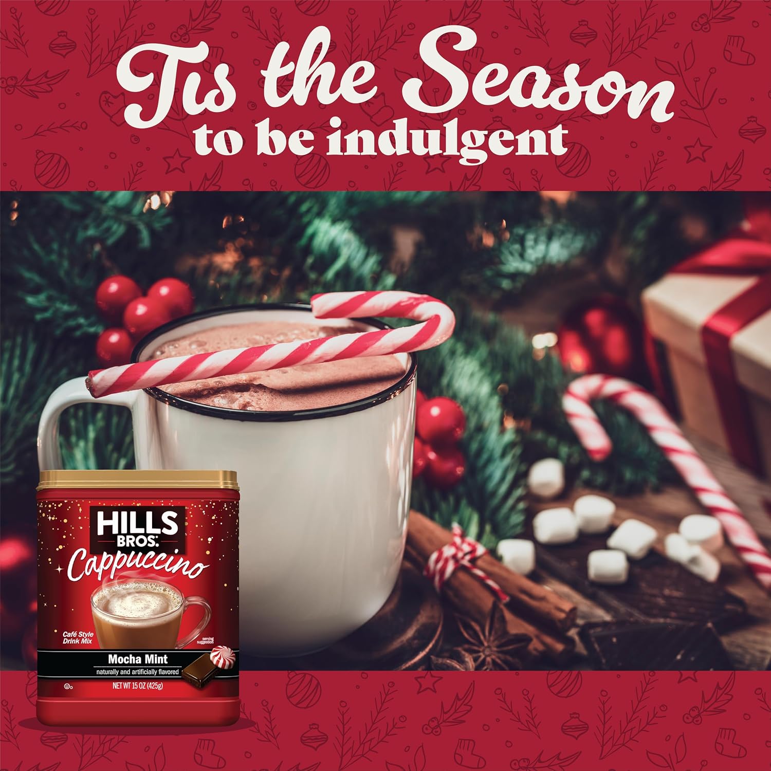Hills Bros. Cappuccino Mix – Rich, Frothy Coffeehouse-Tasting Instant Drink Mix – Quick and Easy Preparation – Perfect for Hot & Iced Drinks & Creaming Coffee – Double Mocha, 1 Pack of 16oz