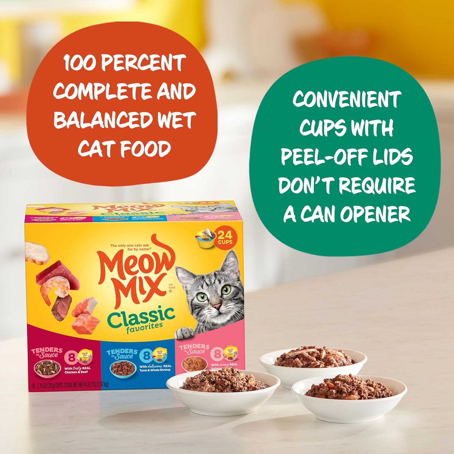 Meow Mix Tenders in Sauce, Wet Cat Food with Tuna & Whole Shrimp, 12 Cups