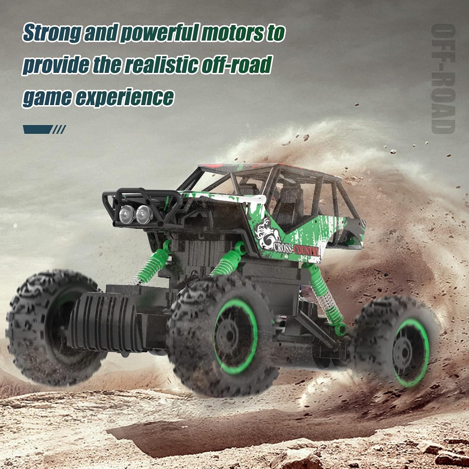 DOUBLE E 1:14 Scale Large Remote Control Car Monster Trucks with Head Lights, 4WD Off-Road All Terrain RC Car