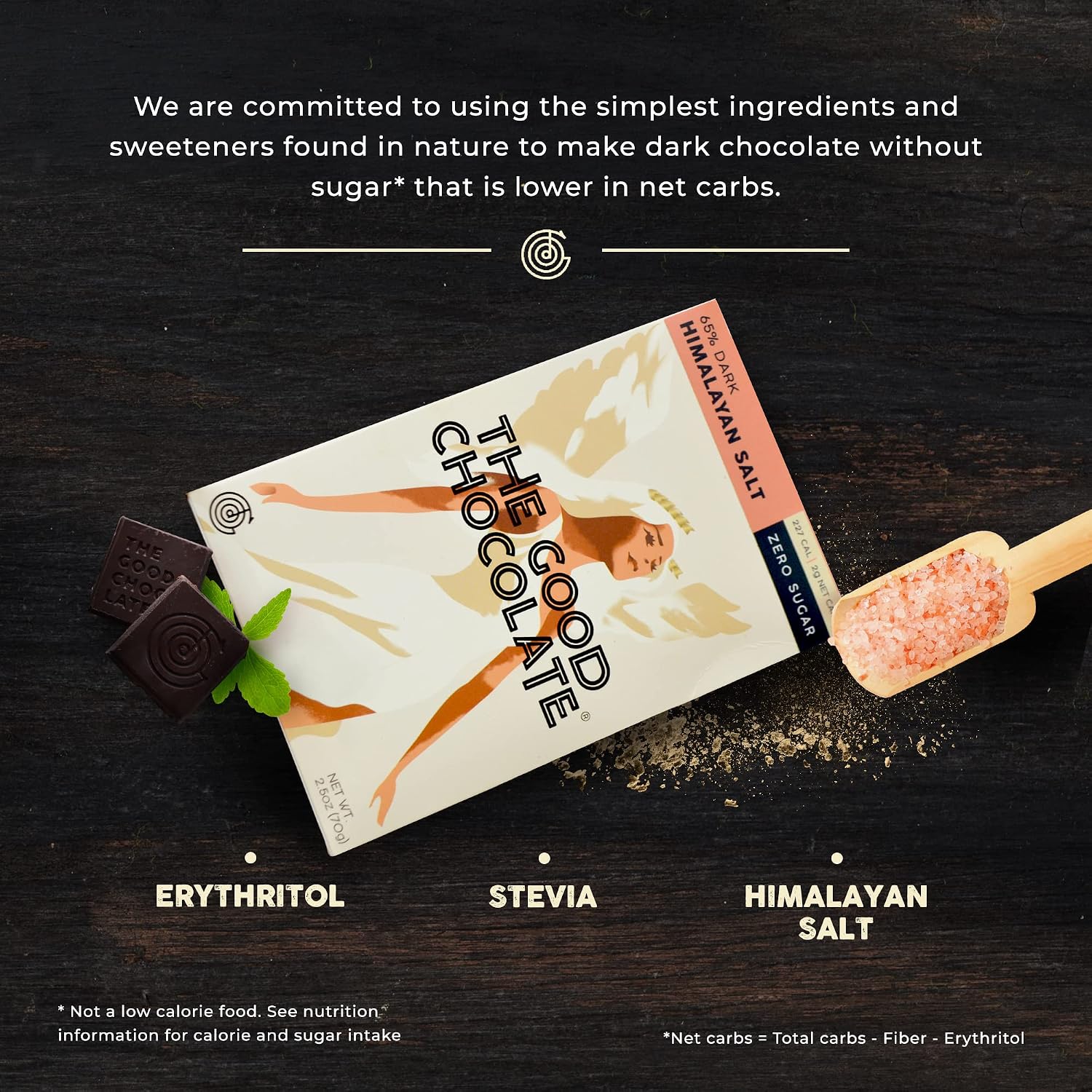THE GOOD CHOCOLATE – Dark Chocolate Bars with Zero Sugar & Lower Net Carbs – Keto Chocolate Bar with Lower Calories, All Natural and Non-GMO Keto Snacks, 2.5 oz (6 Bars Value Pack)