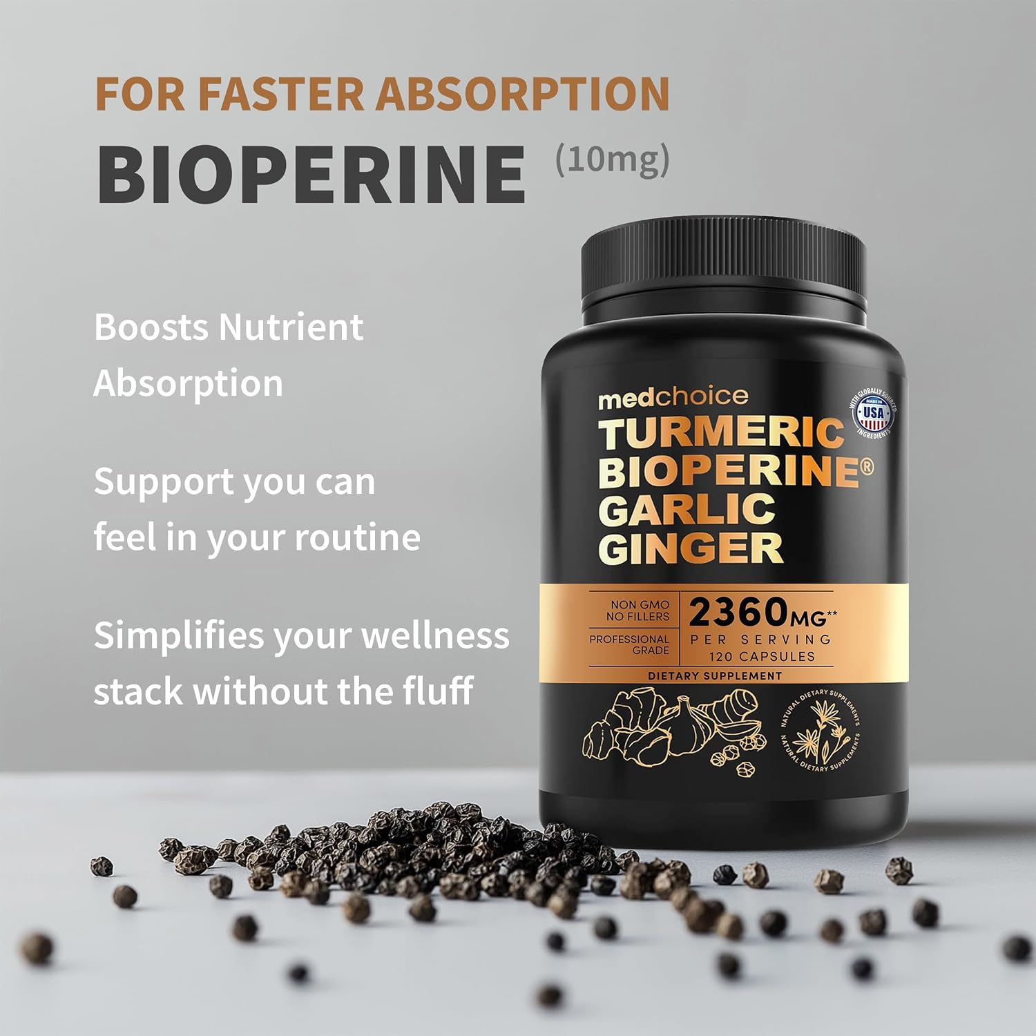 MEDCHOICE 4-in-1 Turmeric Joint Support with Garlic & BioPerine, 120ct