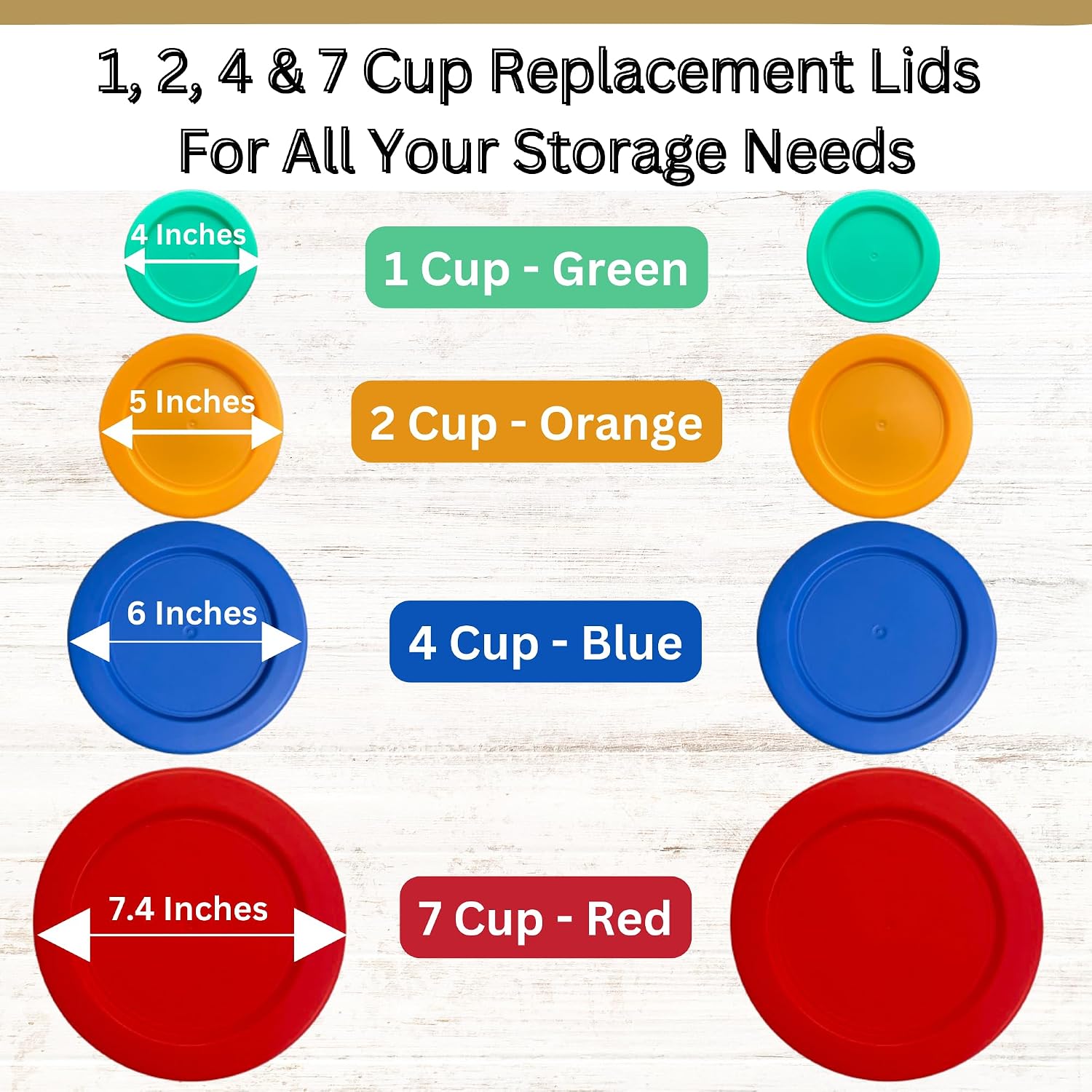 1, 2, 4 & 7 Cup Green, Orange, Blue, Red Replacement Lids/Covers for Pyrex