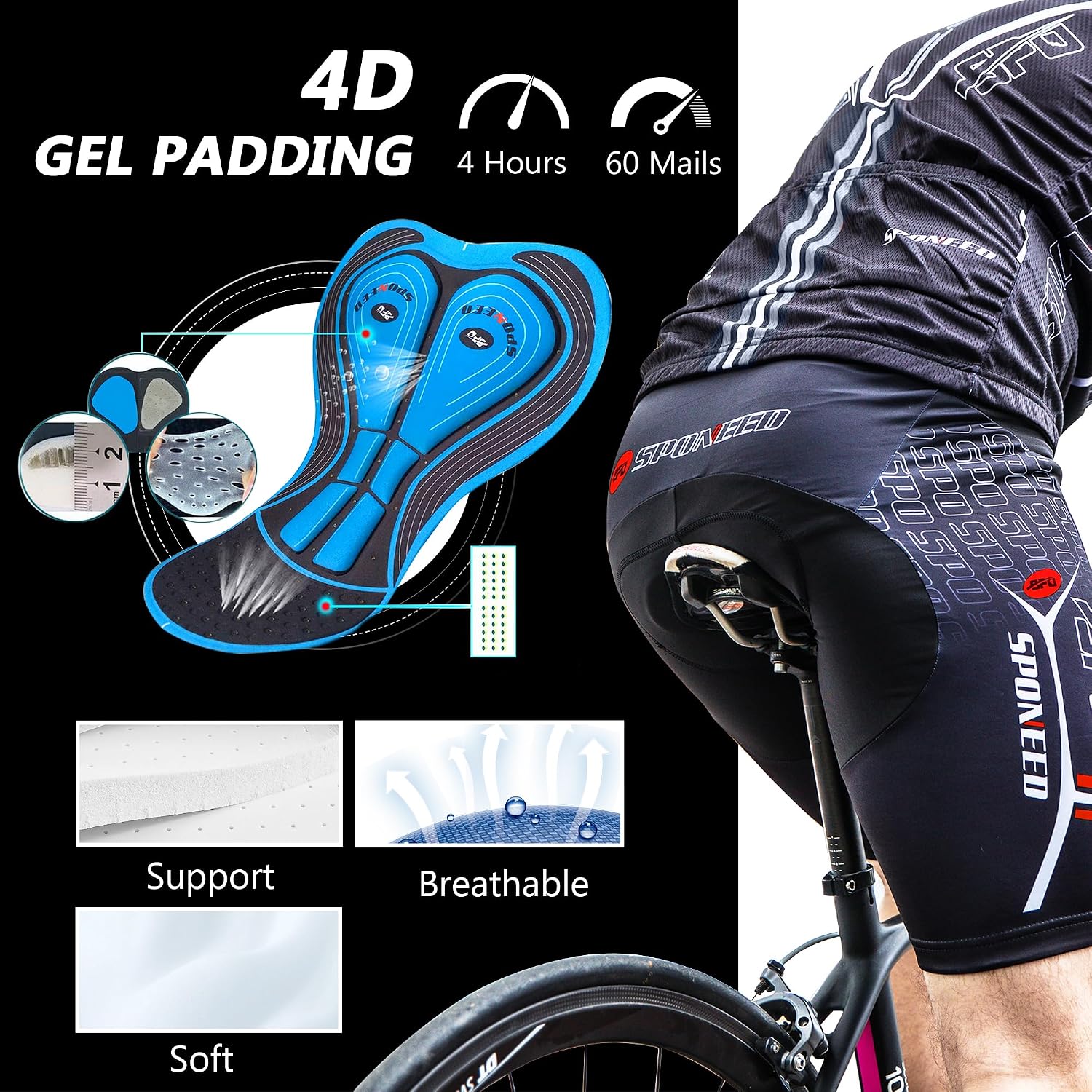sponeed Men Bike Shorts Cushioned Biking Wear Gear Road Cycling Bottoms
