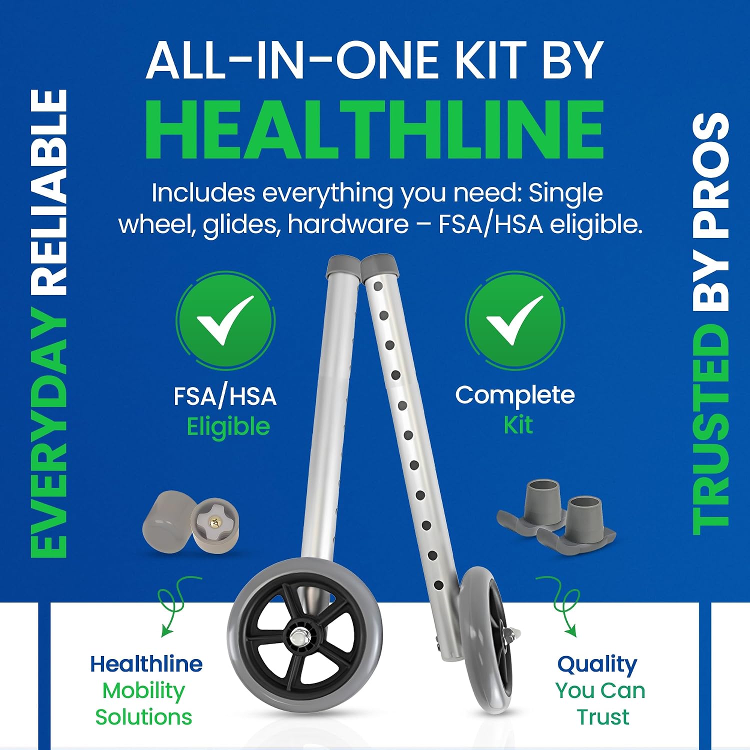 5 Inch Walker Wheels & Glides by Healthline, Fits Most Walkers, Universal Replacement Parts