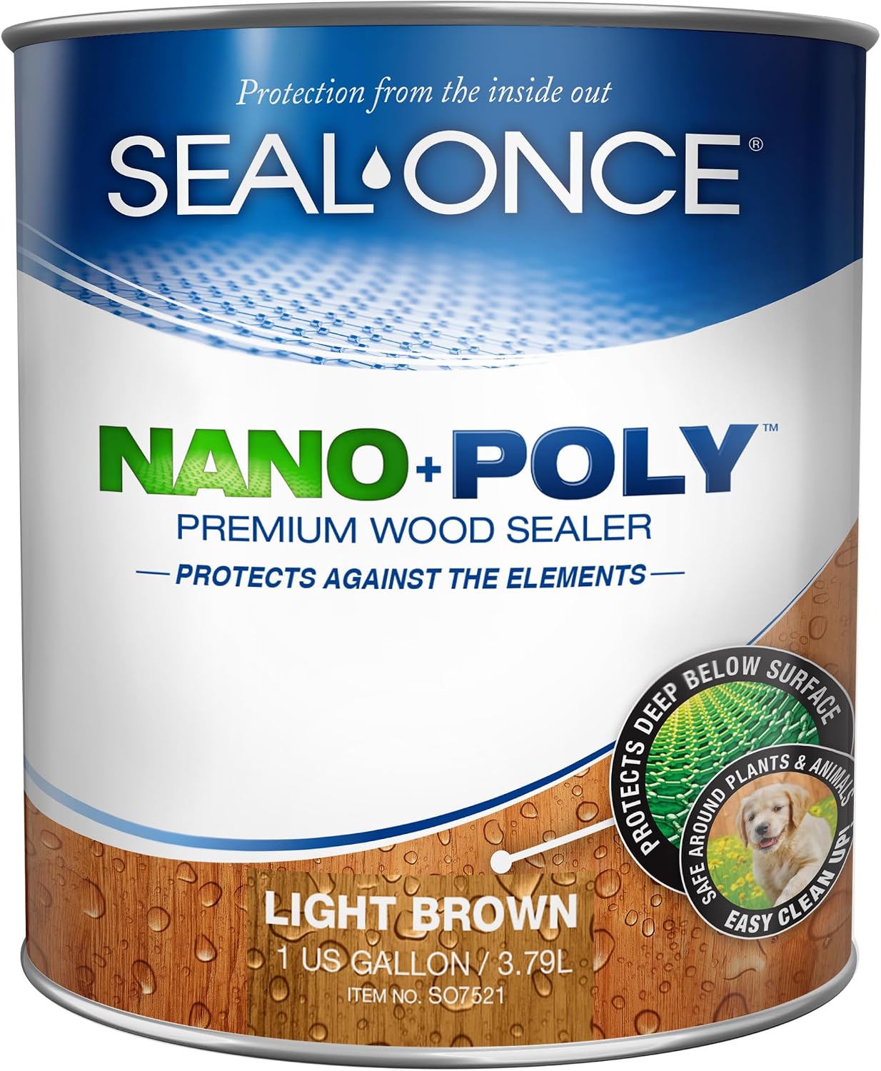 Seal-Once Nano+Poly Wood Sealer and Waterproofer, Clear, 1 Gallon | With Polyurethane, Water-based, Low-VOC, Waterproofer & Stain, For Decks, Fences & Log Homes