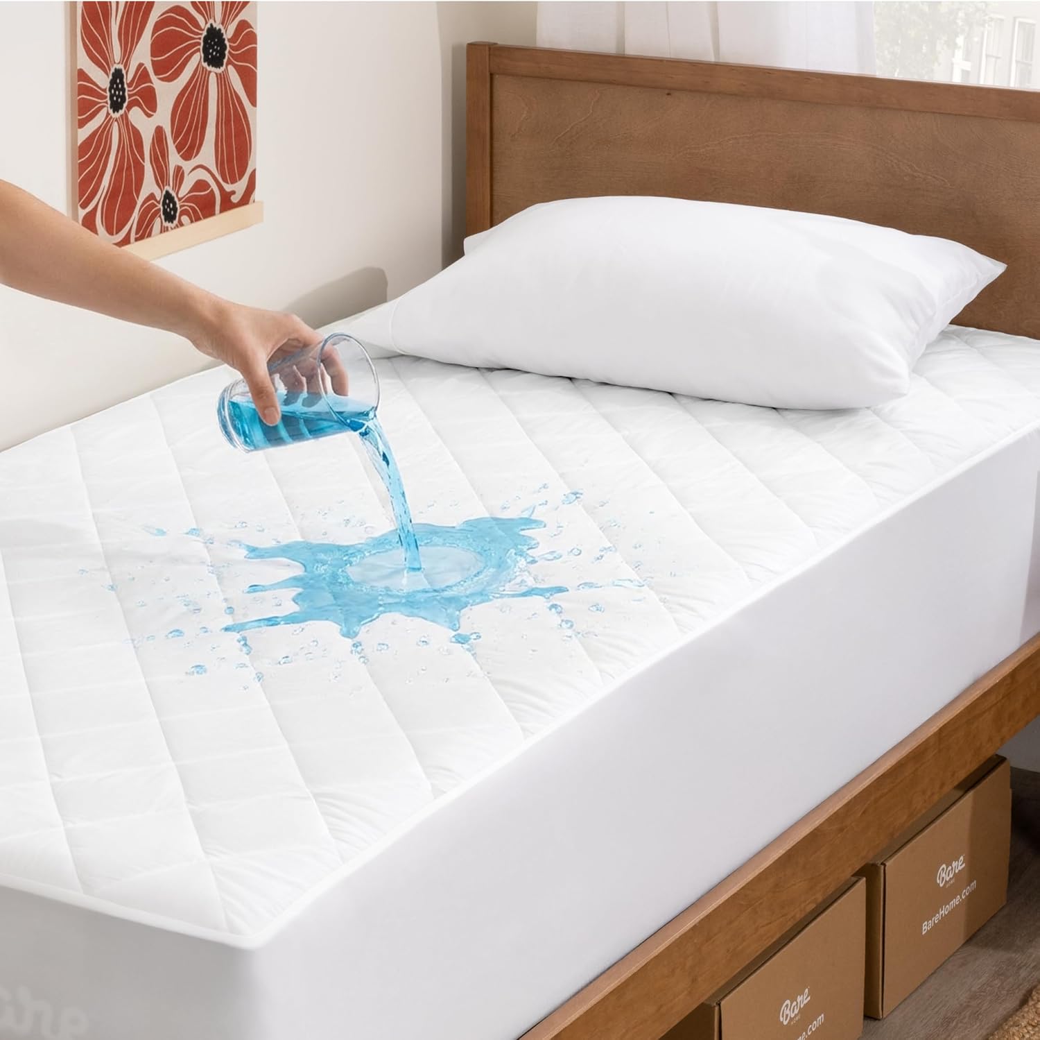 Bare Home Queen Size Mattress Protector - 100% Waterproof & Breathable - Premium Cooling Mattress Cover - Protects Against Spills - Vinyl Free Noiseless - Protect Your Mattress (Queen, White)