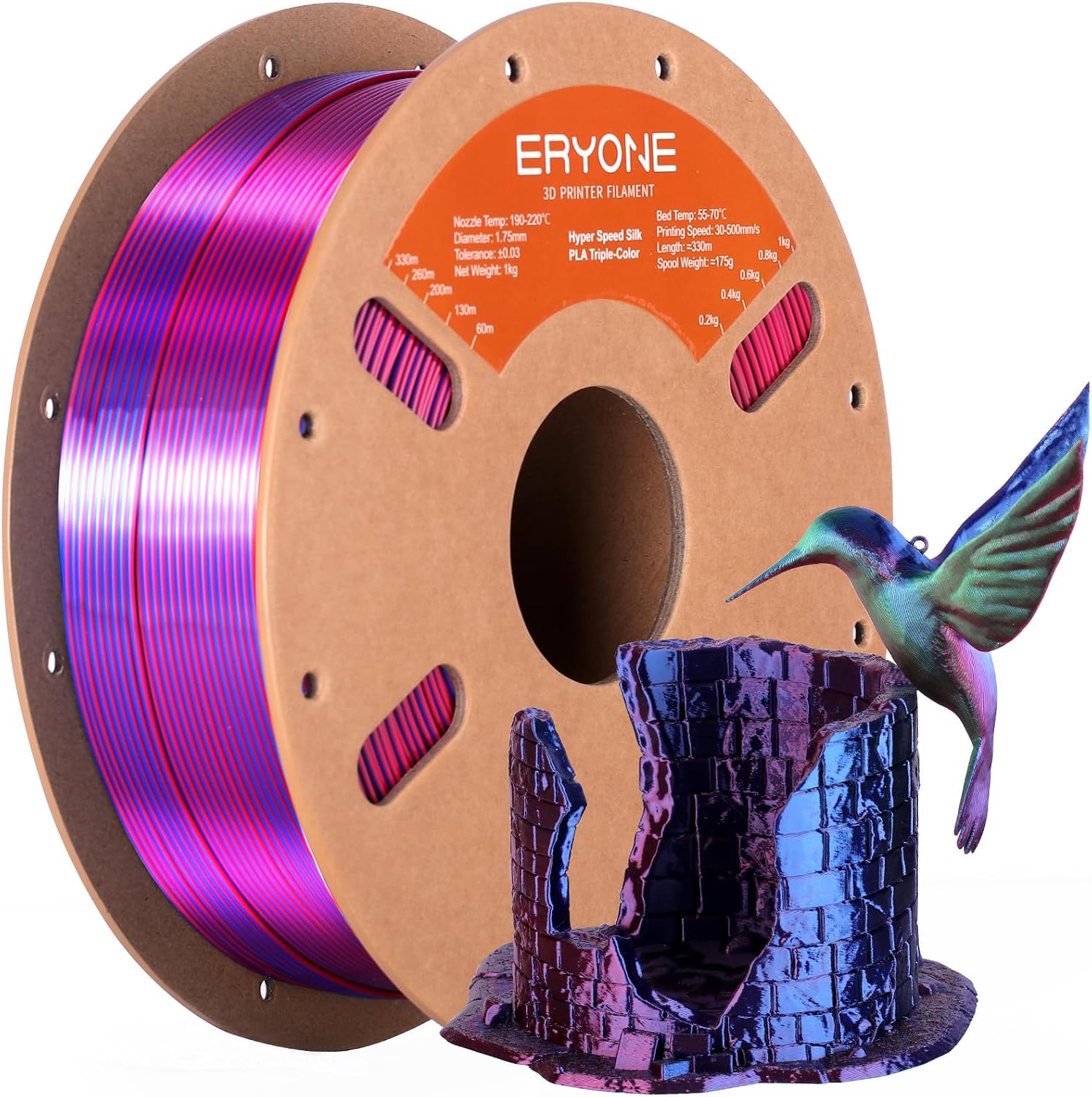 ERYONE Silk Filament PLA+ 1.75mm Upgraded Shiny 3D Printer Filament, Gloss Finish, Fit Most FDM Printer Stable Printing,1kg (2.2LBS)/Spool, Silver