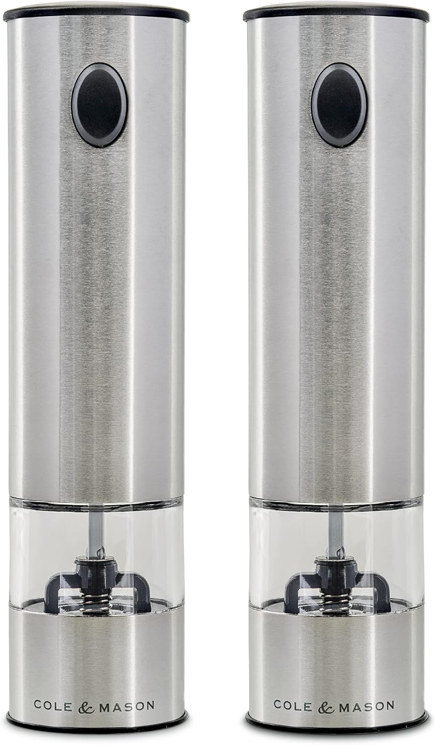 Cole & Mason H3004480 Battersea Salt and Pepper Mills | Electronic | Stainless Steel/Acrylic | 210mm | Gift Set | Includes 2 x Electric Salt and