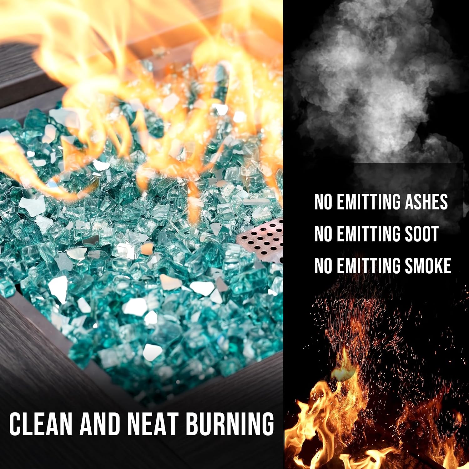 Skyflame Aqua Blue Fire Pit Glass for Propane Gas Fireplace, 10LB