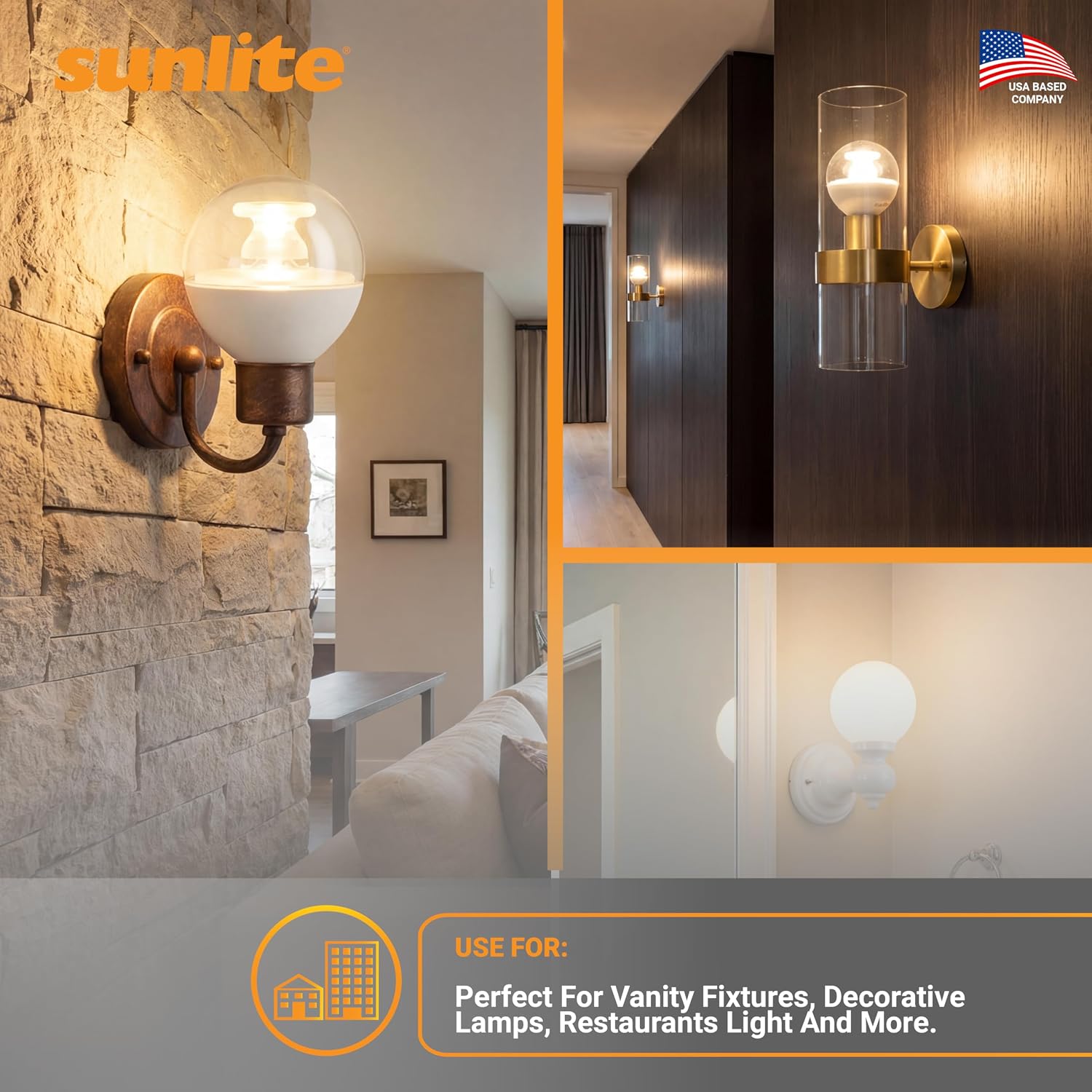 Sunlite G16.5 Light Bulb LED, 5W (40W Equiv.), 350 Lumens, Dimmable, Type G Globe Shape E12 Candelabra Base, Short Bulbs, Vanity Mirror Bulbs, 2700K Soft White, Frosted, 6 Count