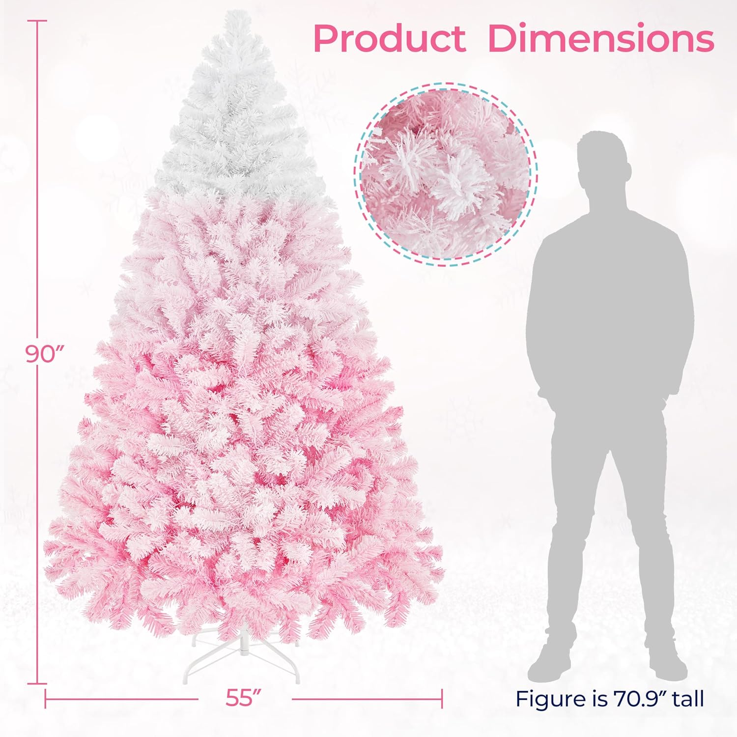 Yaheetech 7.5ft Pre-Lit Snow Flocked Artificial Christmas Tree, 550 Lights