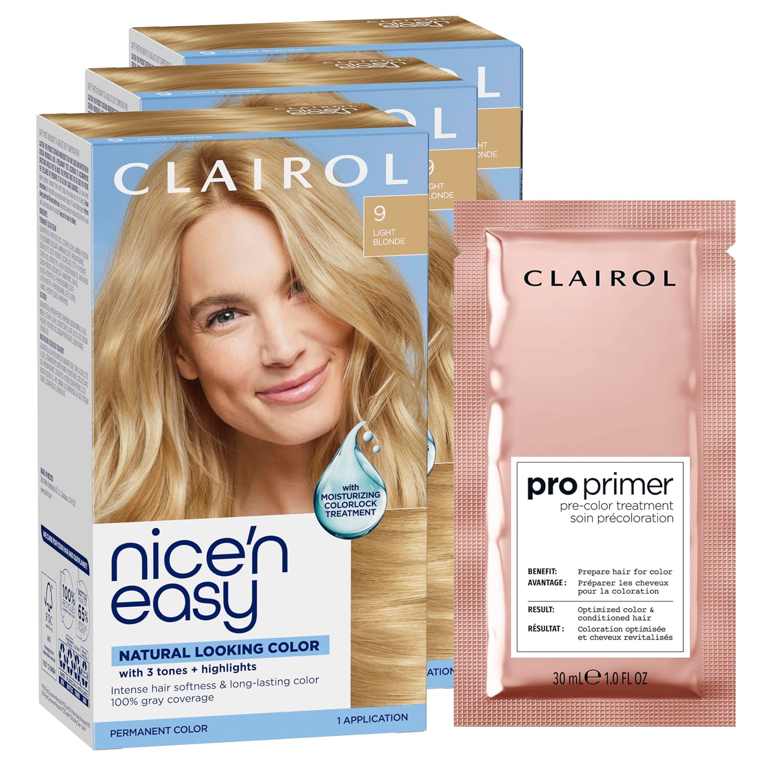 Clairol Nice'n Easy Permanent Hair Dye, 6A Light Ash Brown | Pack of 3