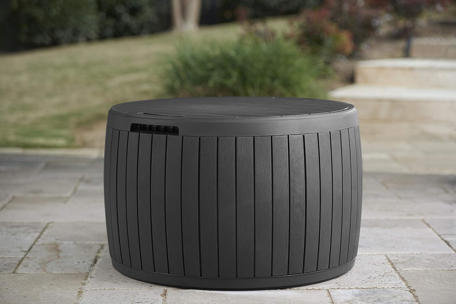Keter Circa Outdoor Storage Deck Box, 37 Gallon, Brown | Doubles as Ottoman Chair or Side Table, Resin Seating for Garden, Pool & Patio