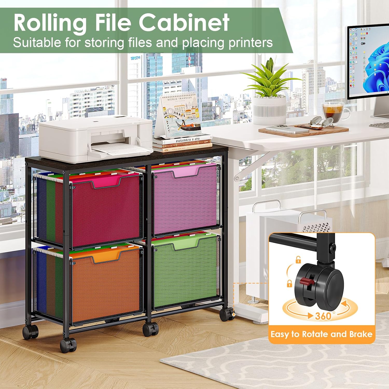 Sbanmao 4 Drawer Lateral File Cabinet, Mobile Filing Cabinet