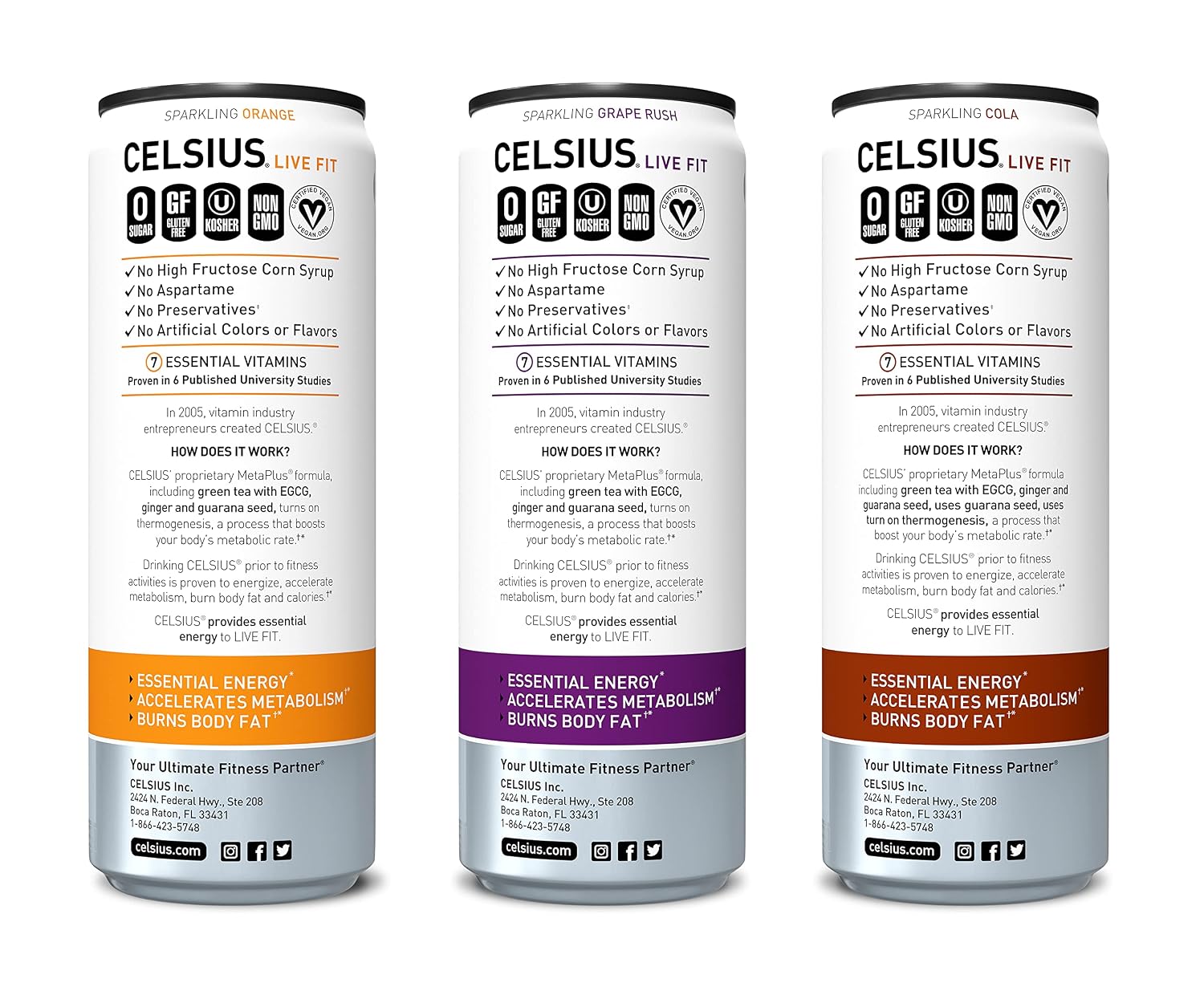 CELSIUS Sparkling Orange, Sugar Free Energy Drink, 12 Fl Oz (Pack of 4)